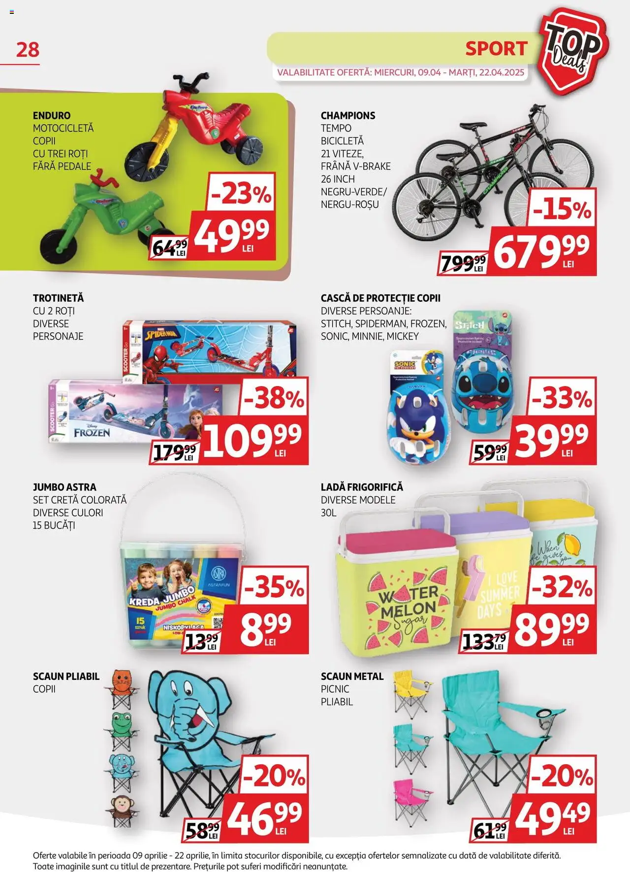 Catalog Auchan 9 - 22 Aprilie 2025 | Pagina 28 | Produse: Scaun, Trotinetă, Dana kuşbaşı, Ladă frigorifică