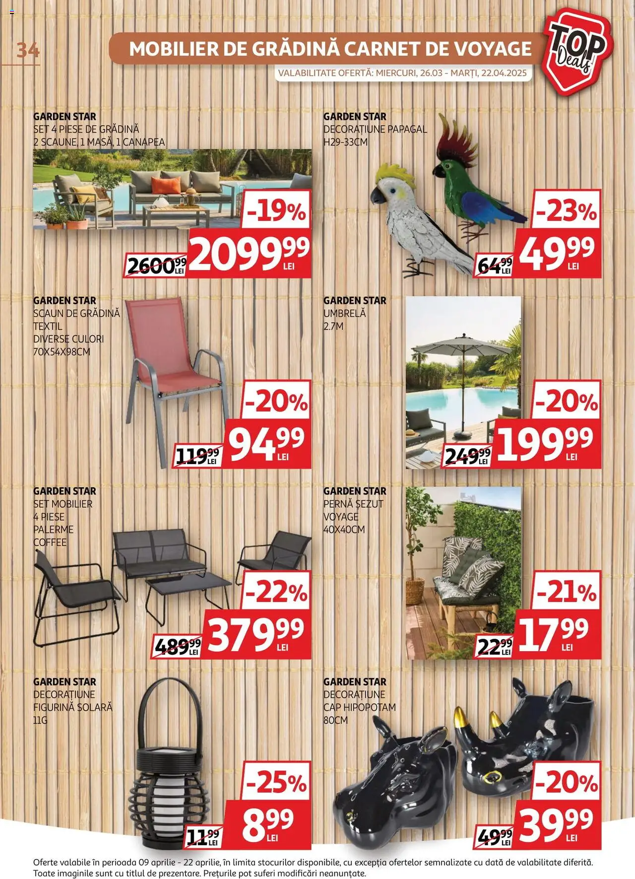 Catalog Auchan 9 - 22 Aprilie 2025 | Pagina 34 | Produse: Umbrelă, Pernă, Canapea, Scaun