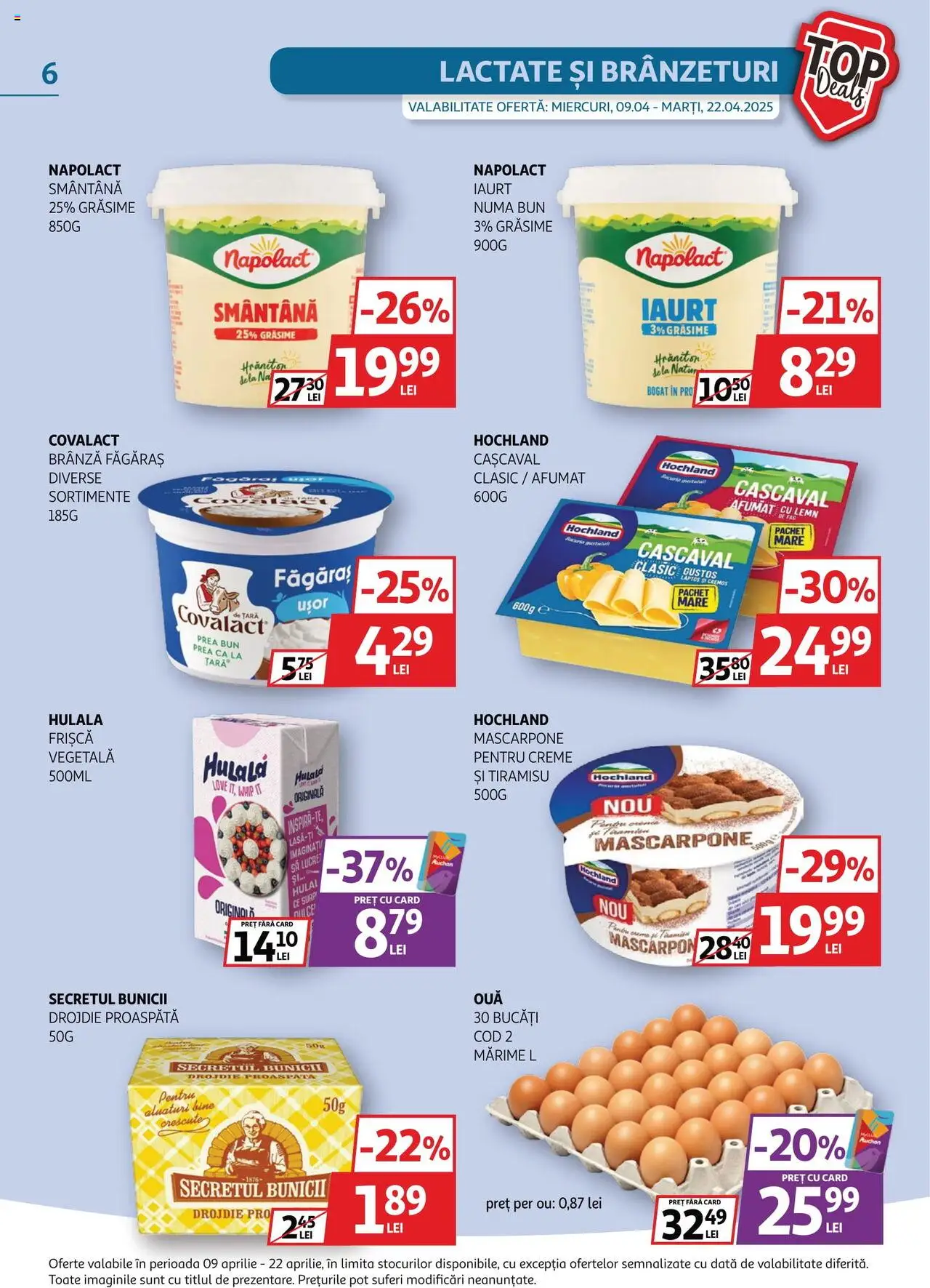 Catalog Auchan 9 - 22 Aprilie 2025 | Pagina 6 | Produse: Cașcaval, Iaurt, Mascarpone, Smântână