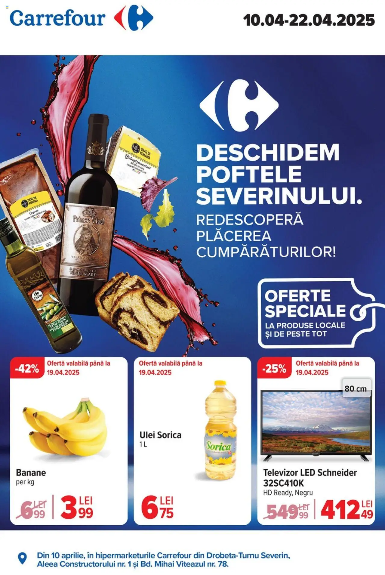 Catalog Carrefour 10 - 22 Aprilie 2025 | Pagina 1 | Produse: Vestiyer, Măsline, Banane, Pește