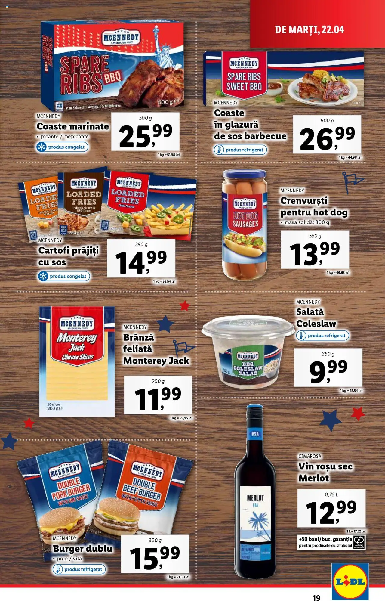 Catalog LIDL 22 - 27 Aprilie 2025 | Pagina 19 | Produse: Crenvurști, Vin, Burger, Cartofi