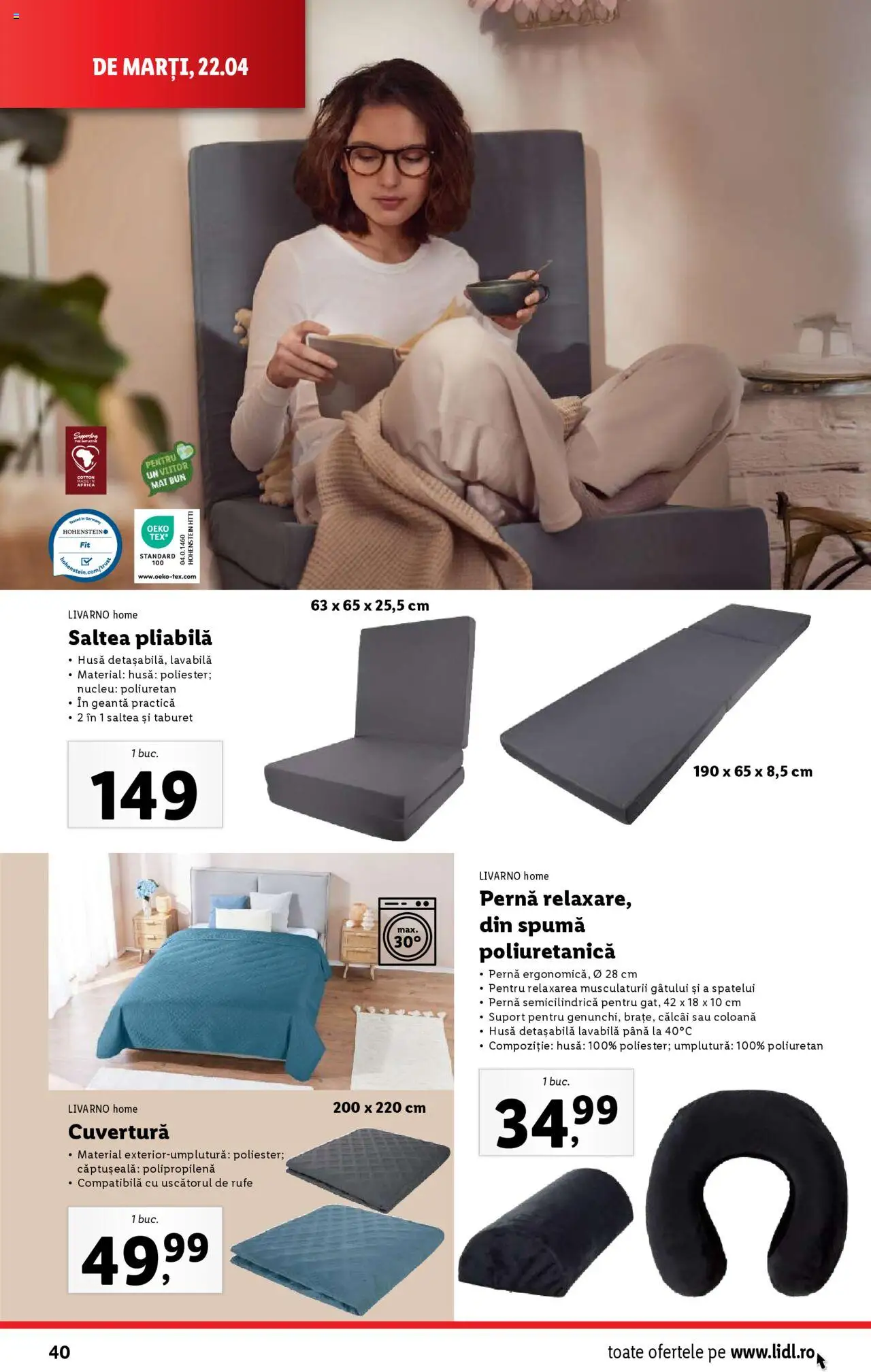 Catalog LIDL 22 - 27 Aprilie 2025 | Pagina 40 | Produse: Saltea, Pernă, Taburet, Türk kahvesi öğütme değirmeni