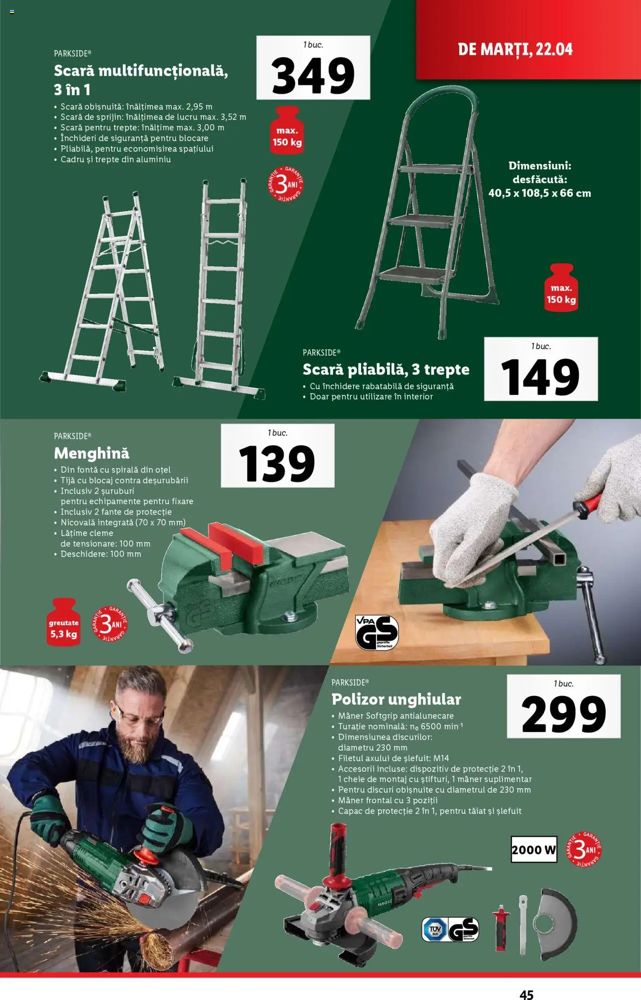 Catalog LIDL 22 - 27 Aprilie 2025 | Pagina 45 | Produse: Polizor, Scară, Mâner