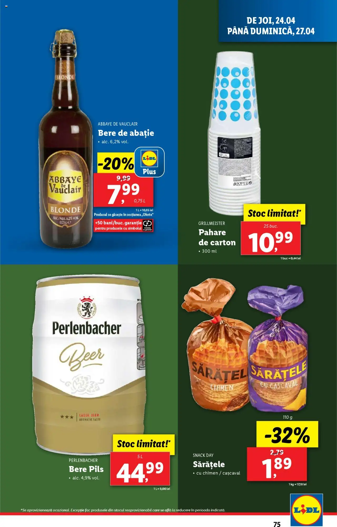 Catalog LIDL 22 - 27 Aprilie 2025 | Pagina 75 | Produse: Pahare, Cașcaval, Bere