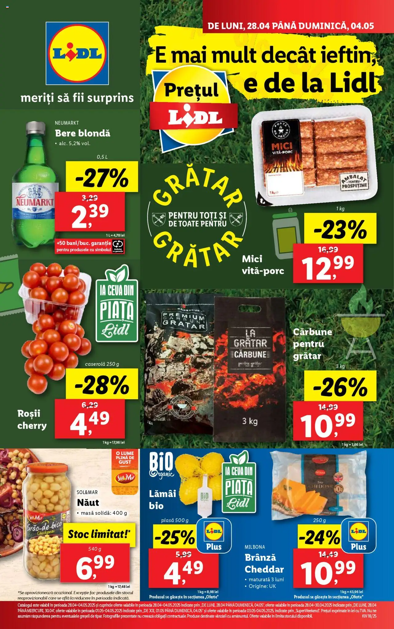 Catalog LIDL 28 Aprilie - 4 Mai 2025 | Pagina 1 | Produse: Grătar, Brânză, Bere, Roșii