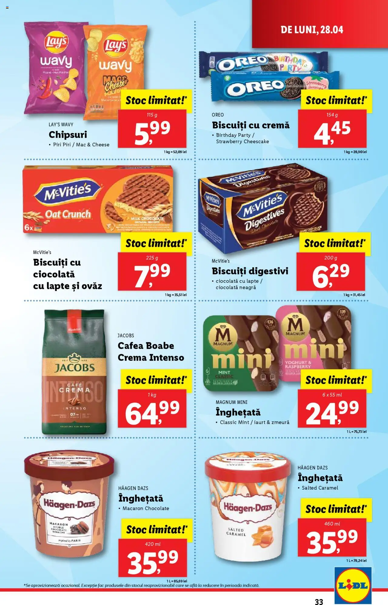 Catalog LIDL 28 Aprilie - 4 Mai 2025 | Pagina 33 | Produse: Köpek çiti, Iaurt, Chipsuri, Biscuiți
