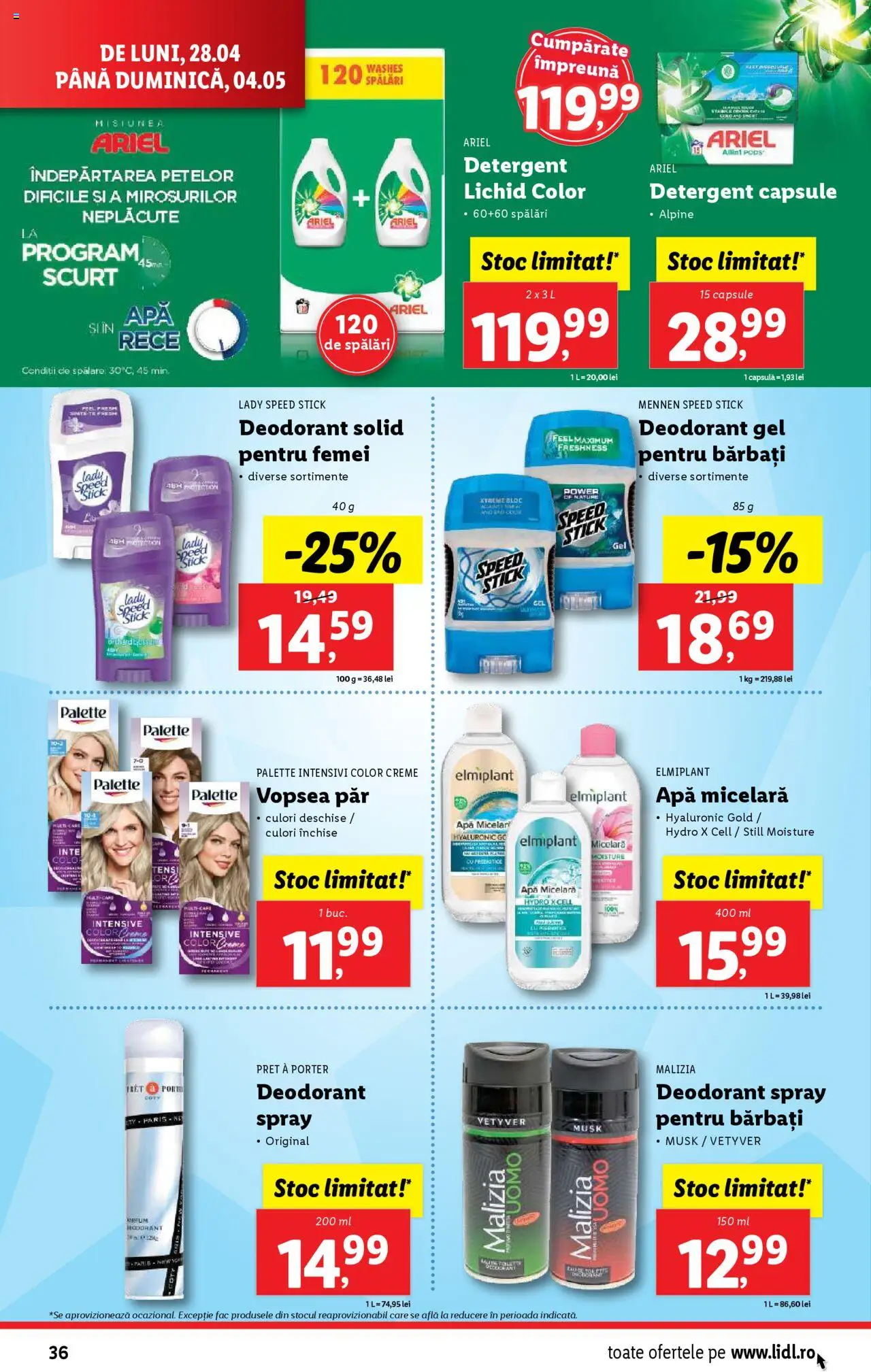 Catalog LIDL 28 Aprilie - 4 Mai 2025 | Pagina 36 | Produse: Apă micelară, Detergent, Îndepărtarea petelor, Apă