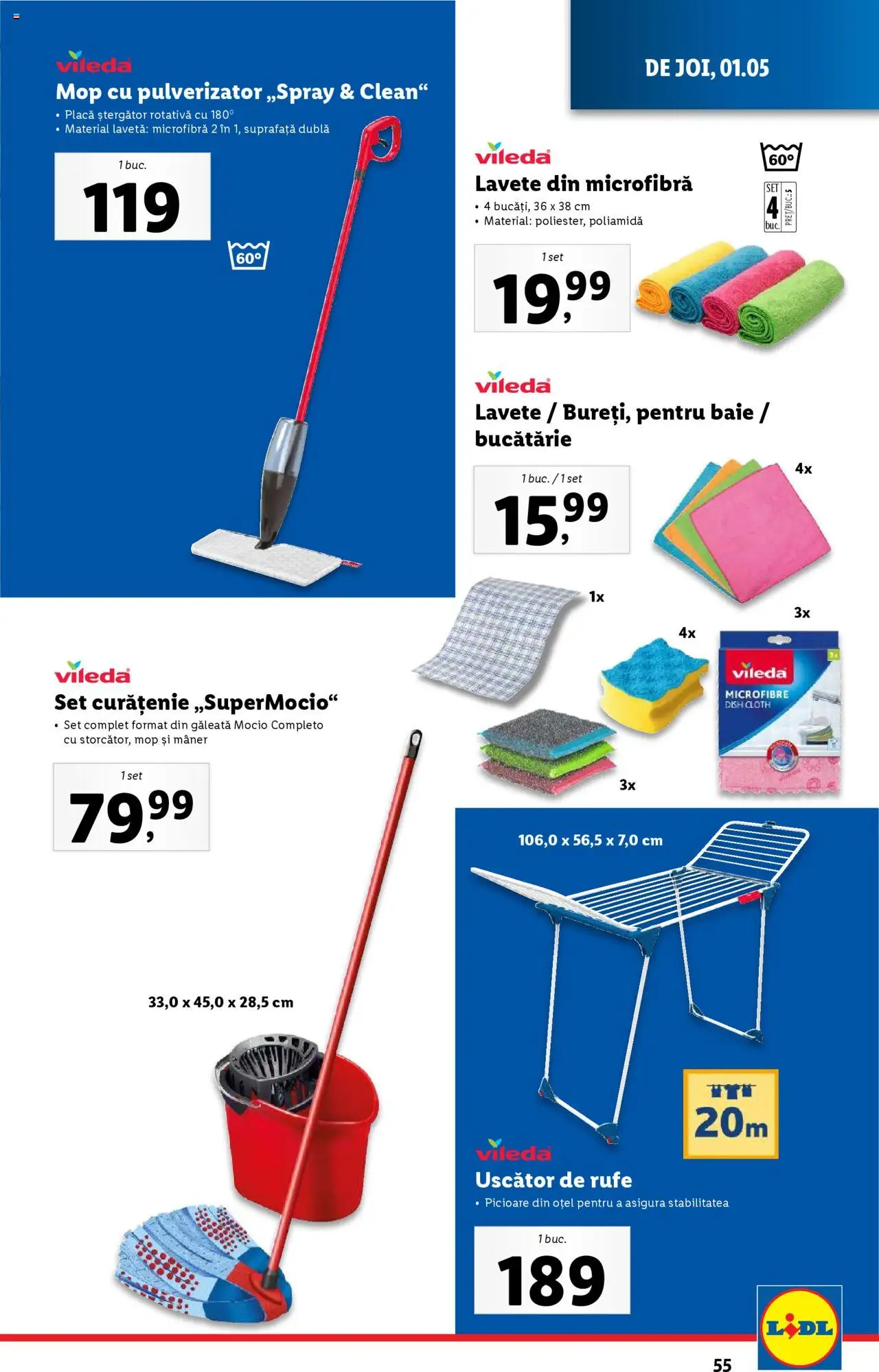 Catalog LIDL 28 Aprilie - 4 Mai 2025 | Pagina 55 | Produse: Uscător, Mop, Mâner, Lavete
