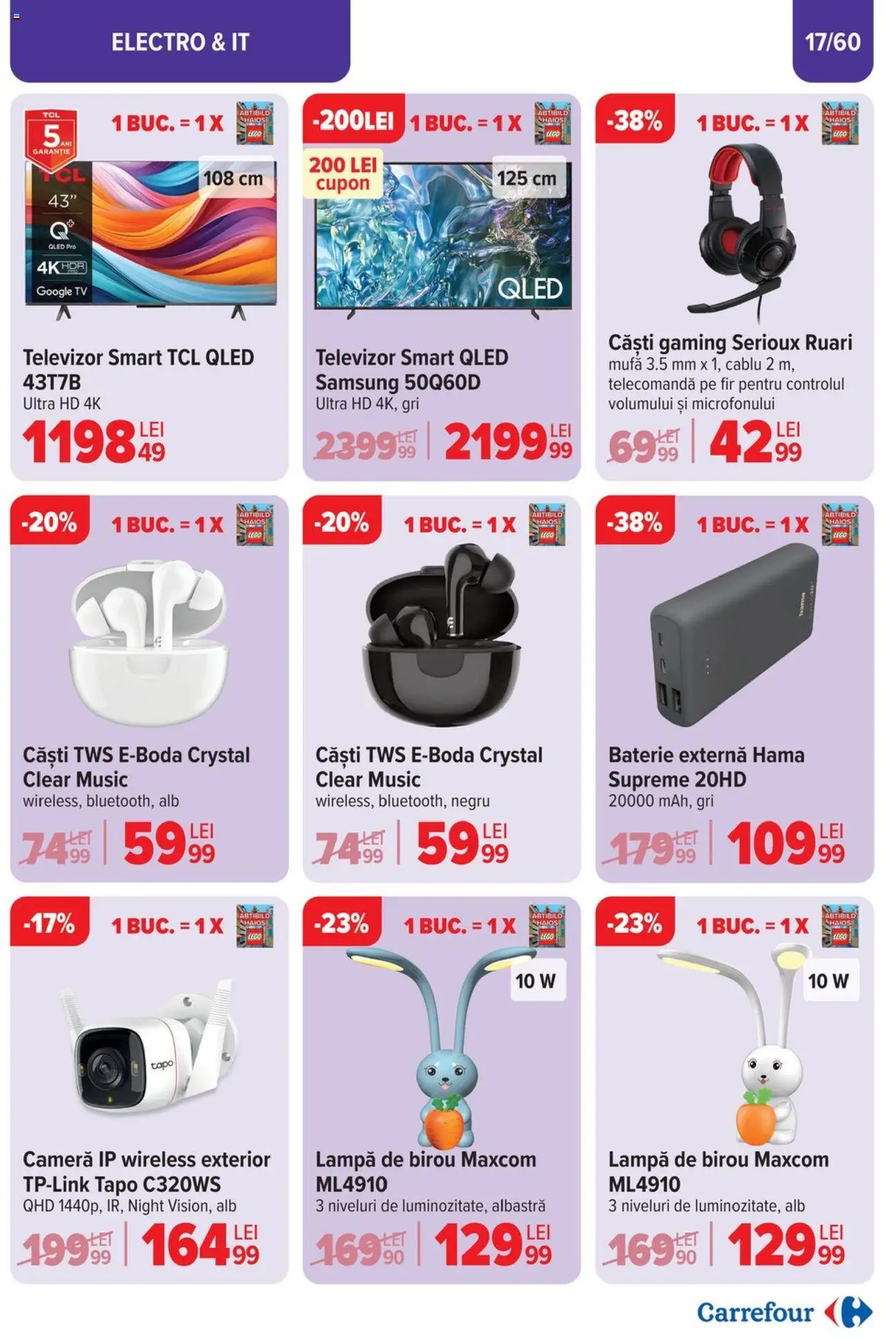 Catalog Carrefour 23 Aprilie - 6 Mai 2025 | Pagina 17 | Produse: Căști, Çikolatalı gofret, Baterie, Lampă