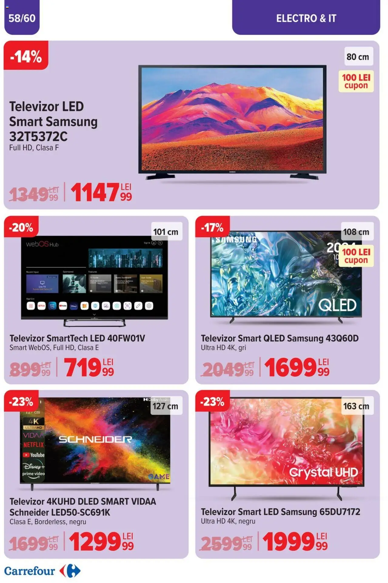 Catalog Carrefour 23 Aprilie - 6 Mai 2025 | Pagina 60 | Produse: Vestiyer, Televizor, Video, Audio