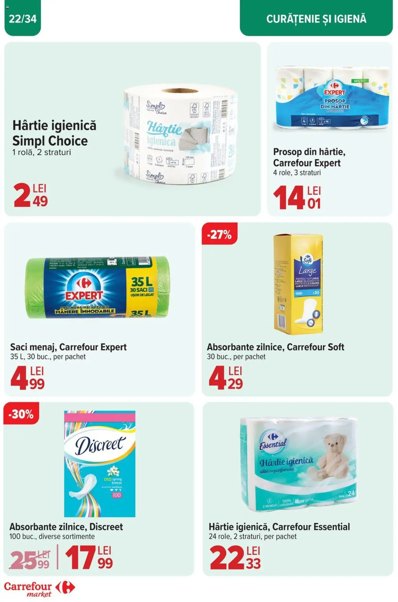 Catalog Carrefour 23 Aprilie - 6 Mai 2025 | Pagina 22 | Produse: Saci menajeri, Role, Absorbante