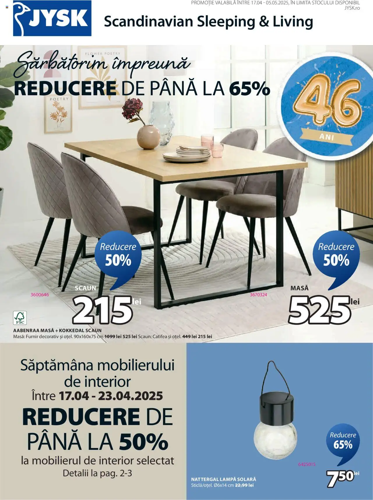 Catalog JYSK 17 Aprilie - 5 Mai 2025 | Pagina 1 | Produse: Masă, Scaun, Lampă
