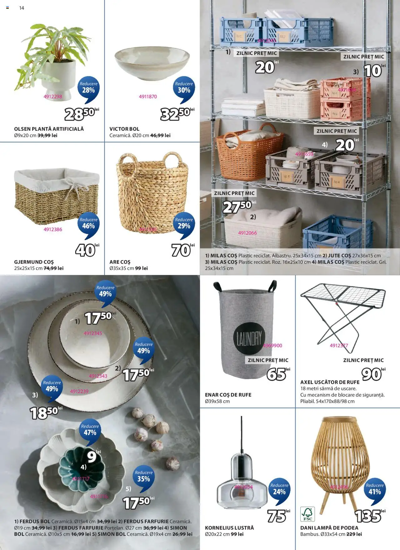 Catalog JYSK 17 Aprilie - 5 Mai 2025 | Pagina 14 | Produse: Bol, Coș De Rufe, Lampă, Farfurie