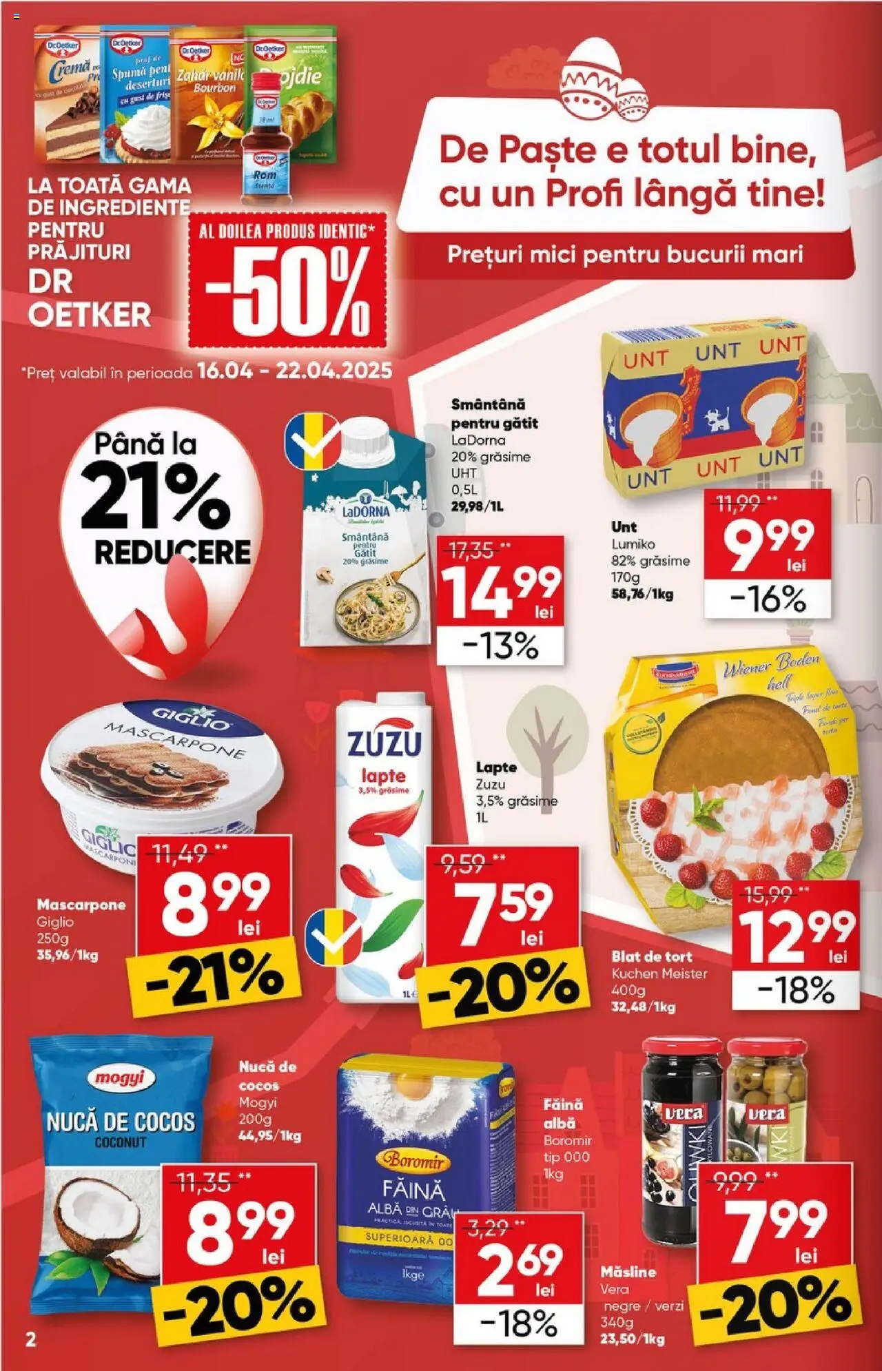 Catalog Profi 16 - 29 Aprilie 2025 | Pagina 2 | Produse: Lapte, Făină, Mascarpone, Zahăr