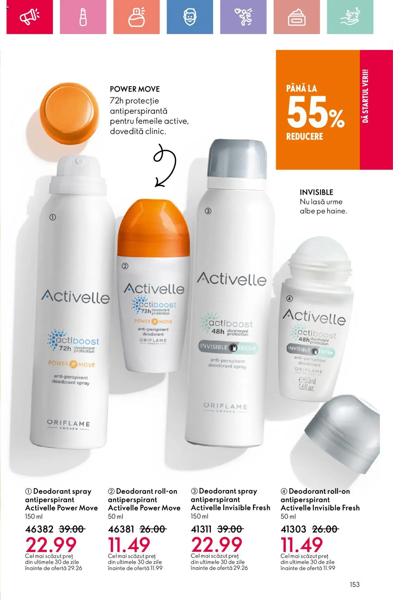 Catalog Oriflame 4 - 24 Mai 2025 | Pagina 153 | Produse: Deodorant, Antiperspirant