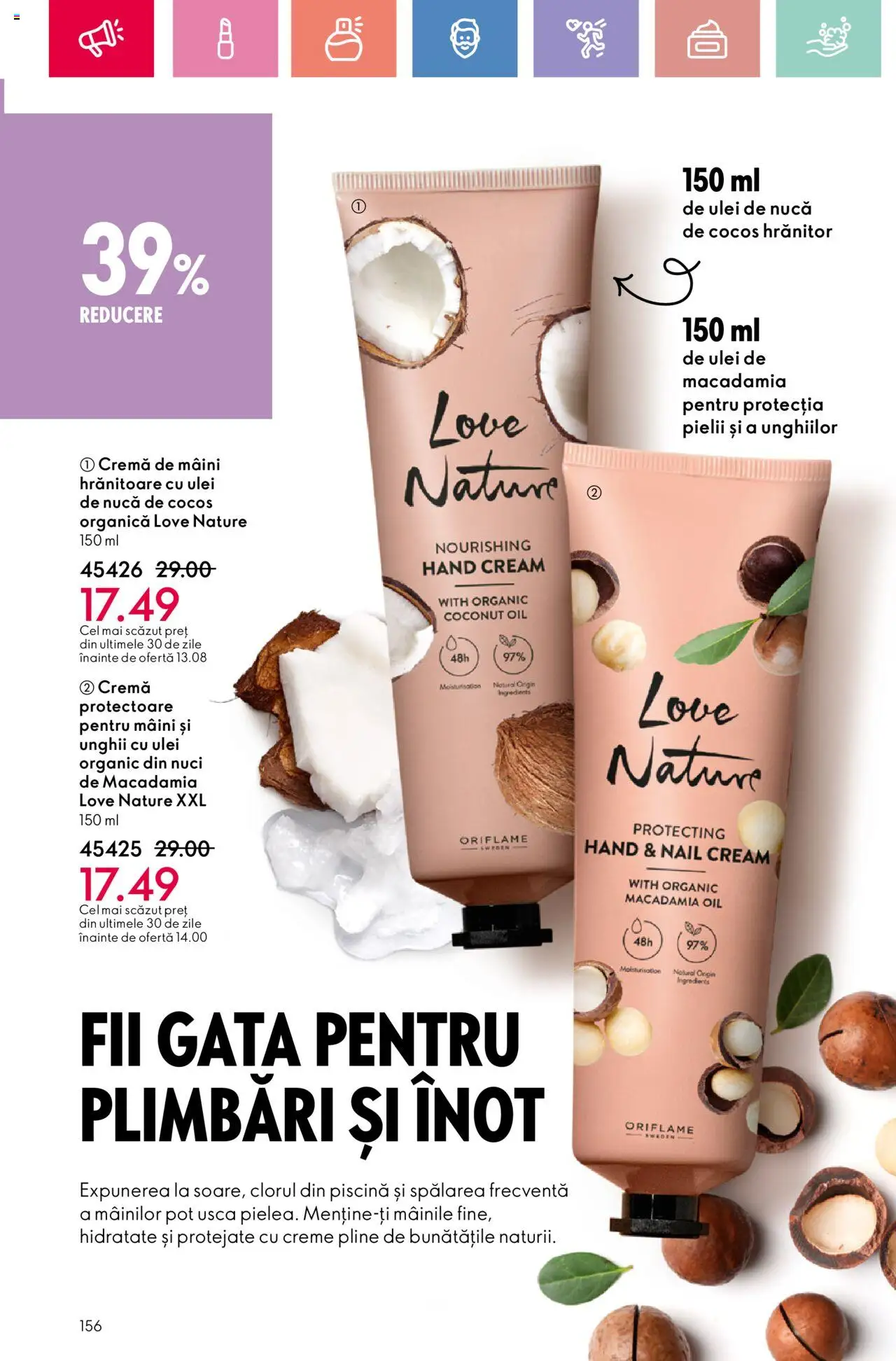 Catalog Oriflame 4 - 24 Mai 2025 | Pagina 156 | Produse: Piscină, Cremă, Ulei, Cremă de mâini