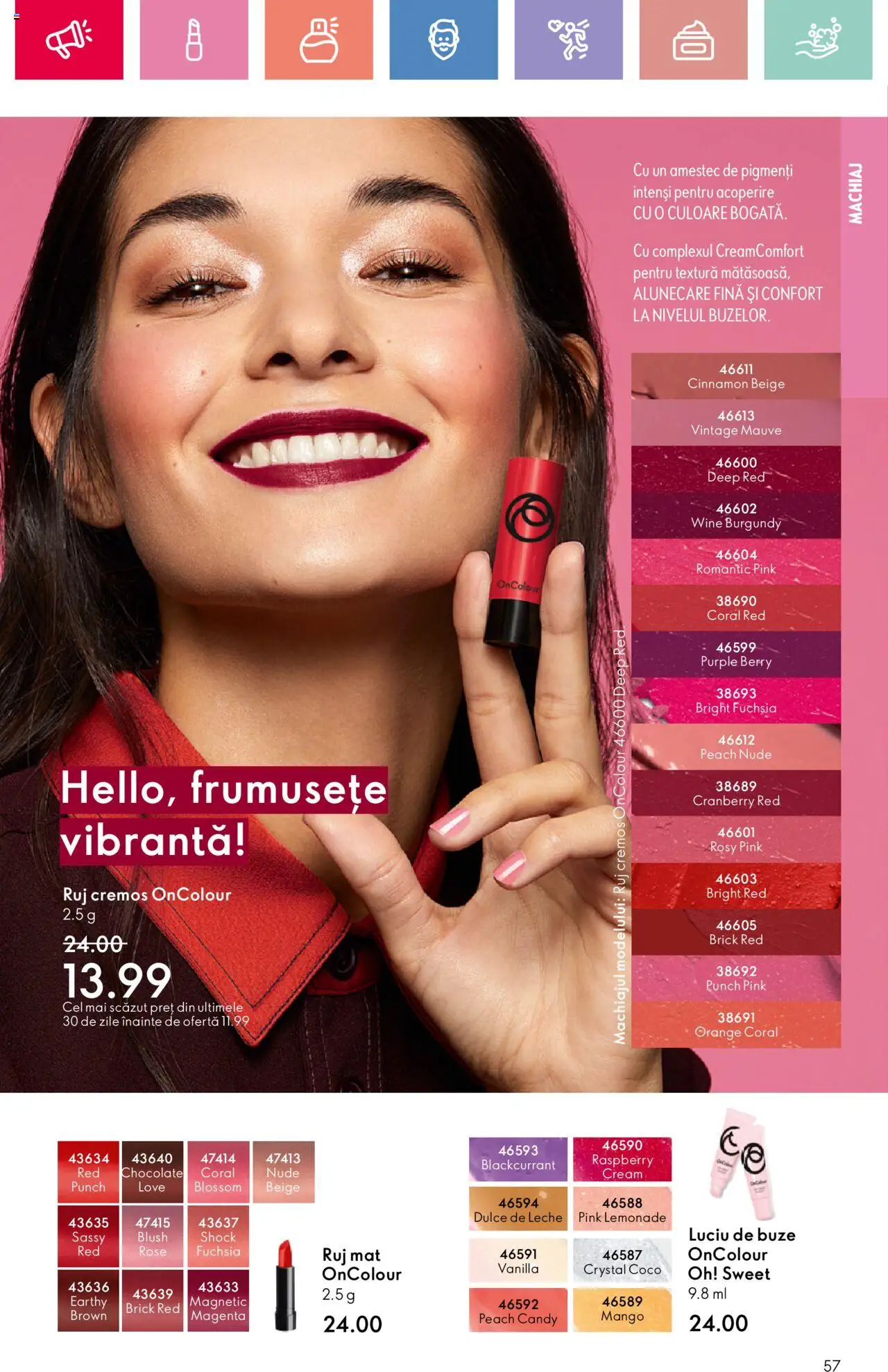 Catalog Oriflame 4 - 24 Mai 2025 | Pagina 57 | Produse: Machiaj, Blush, Luciu de buze, Mango