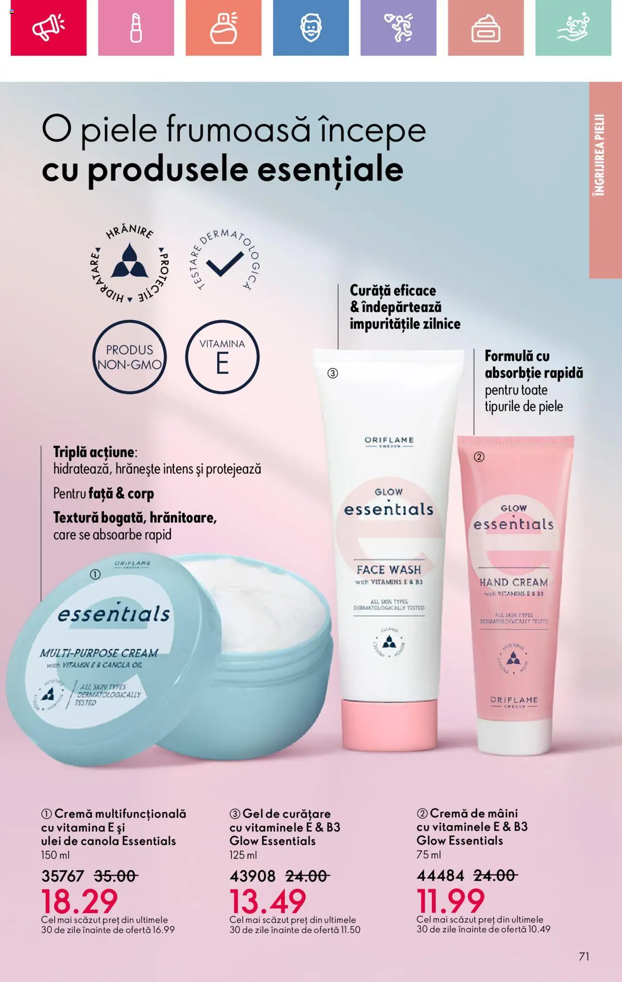 Catalog Oriflame 4 - 24 Mai 2025 | Pagina 71 | Produse: Gel de curățare, Cremă, Ulei, Cremă de mâini