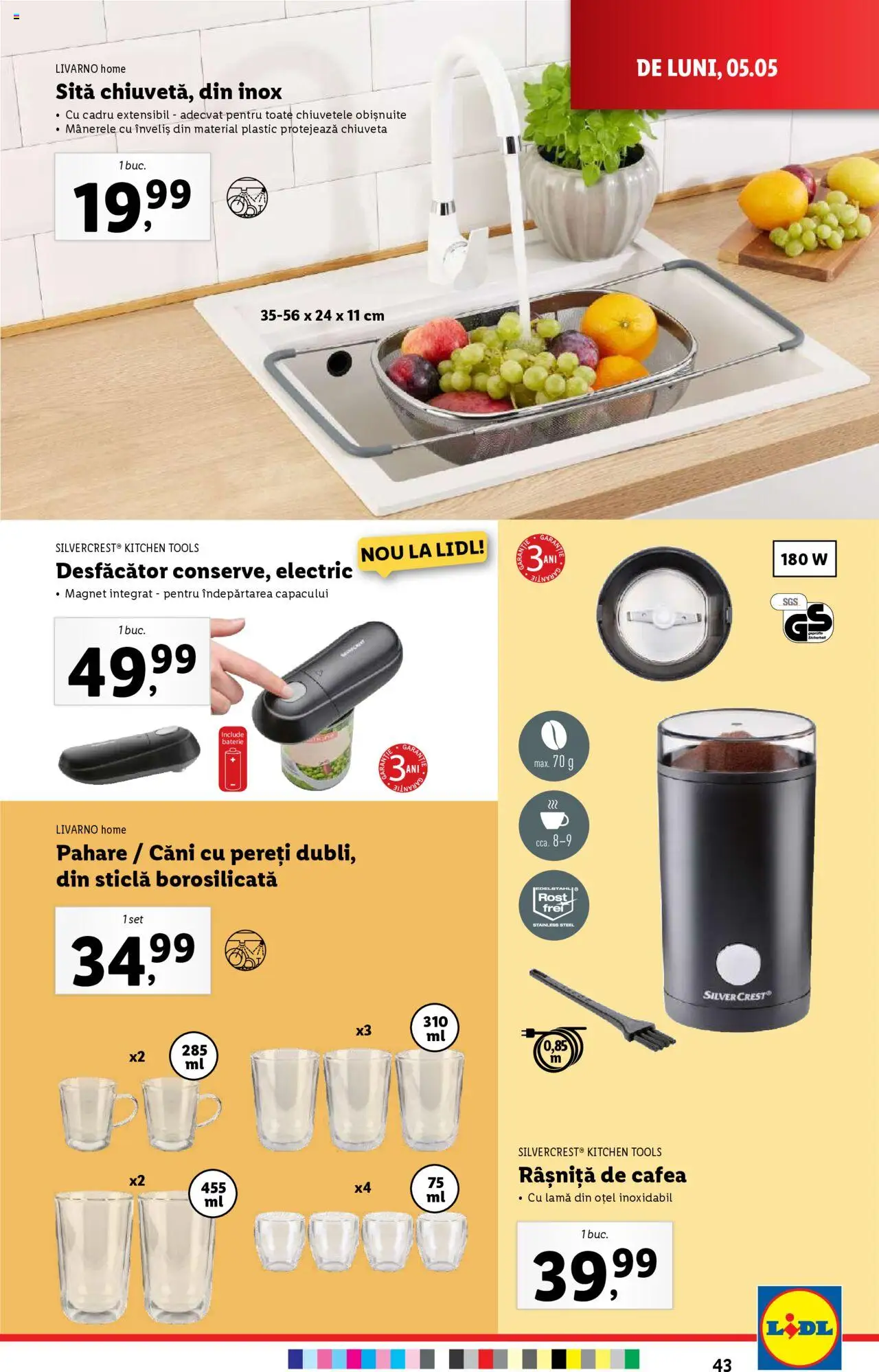 Catalog LIDL 5 - 11 Mai 2025 | Pagina 43 | Produse: Pahare, Sită, Chiuvetă, Cafea