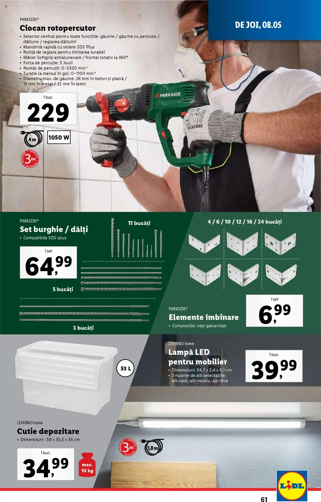 Catalog LIDL 5 - 11 Mai 2025 | Pagina 61 | Produse: Ciocan rotopercutor, Mâner, Babak, Lampă