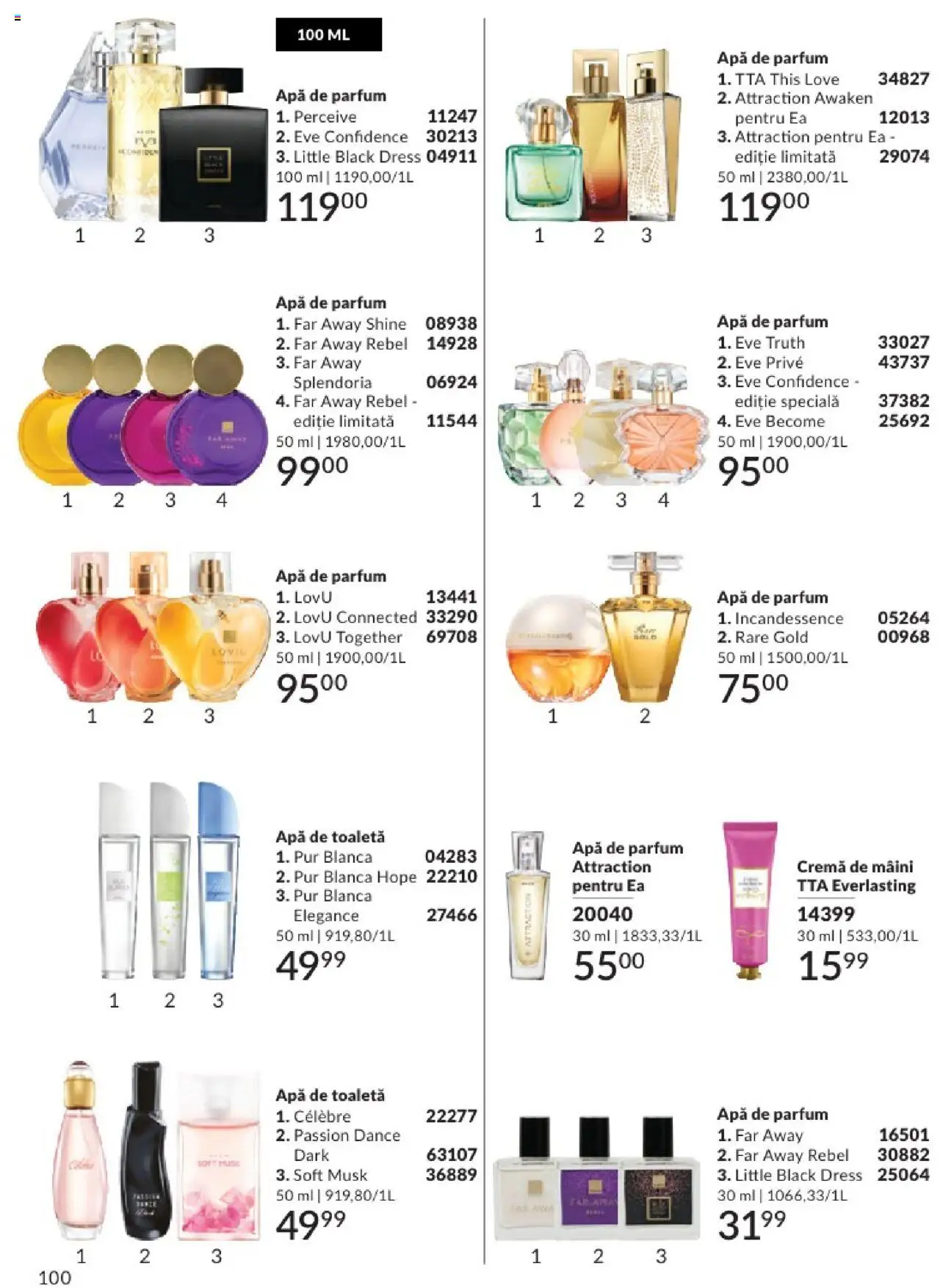 Catalog Avon 1 - 31 Mai 2025 | Pagina 100 | Produse: Toaletă, Parfum, Cremă de mâini, Apă