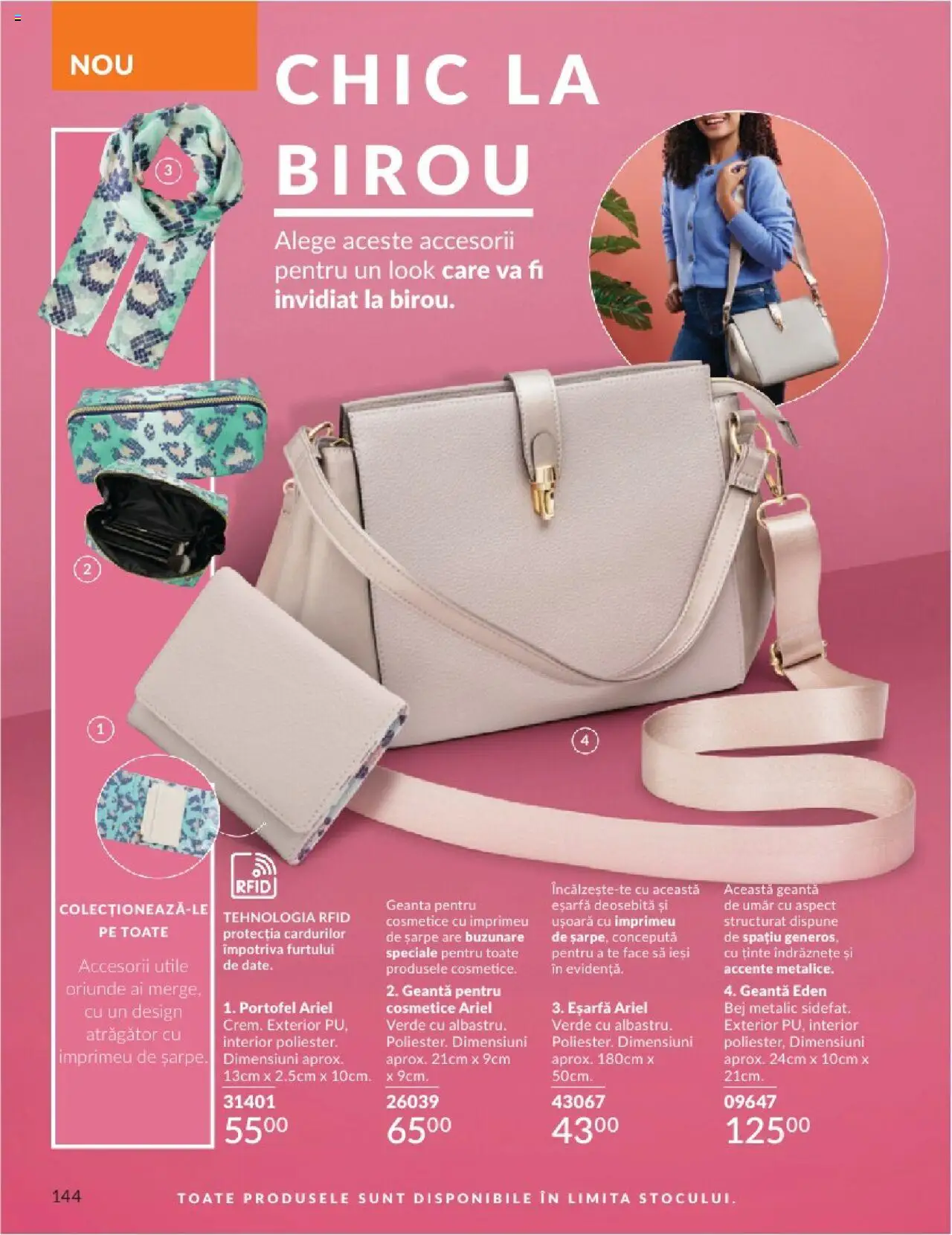 Catalog Avon 1 - 31 Mai 2025 | Pagina 144 | Produse: Portofel, Eșarfă, Geantă, Çikolatalı gofret