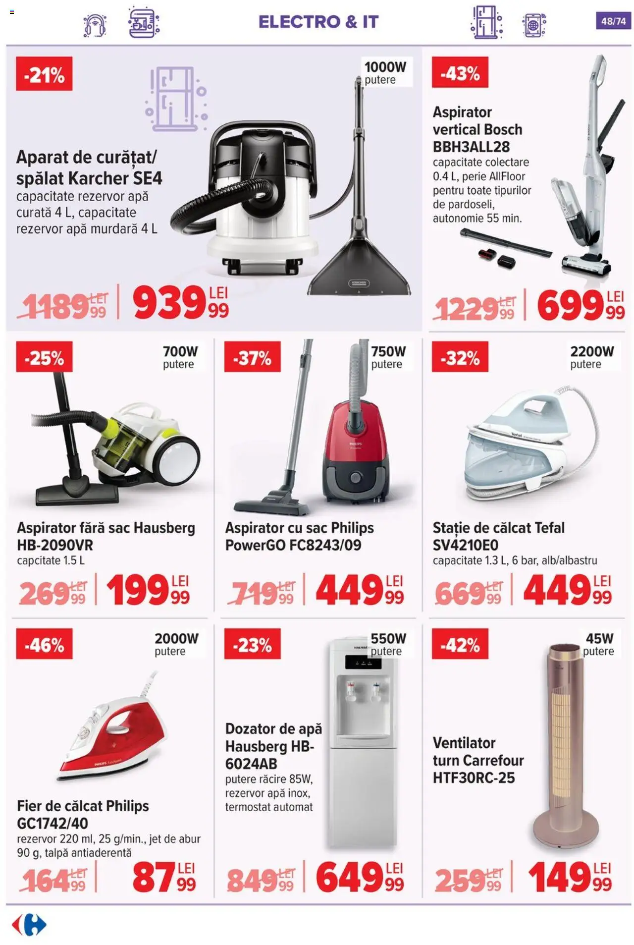Catalog Carrefour 7 - 20 Mai 2025 | Pagina 48 | Produse: Fier de călcat, Ventilator, Perie, Apă