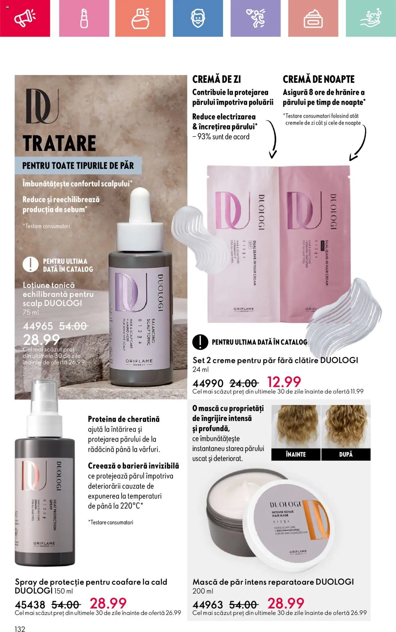 Catalog Oriflame 25 Mai - 14 Iunie 2025 | Pagina 132 | Produse: Loțiune tonică, Cremă de zi, Mască de păr, Cremă