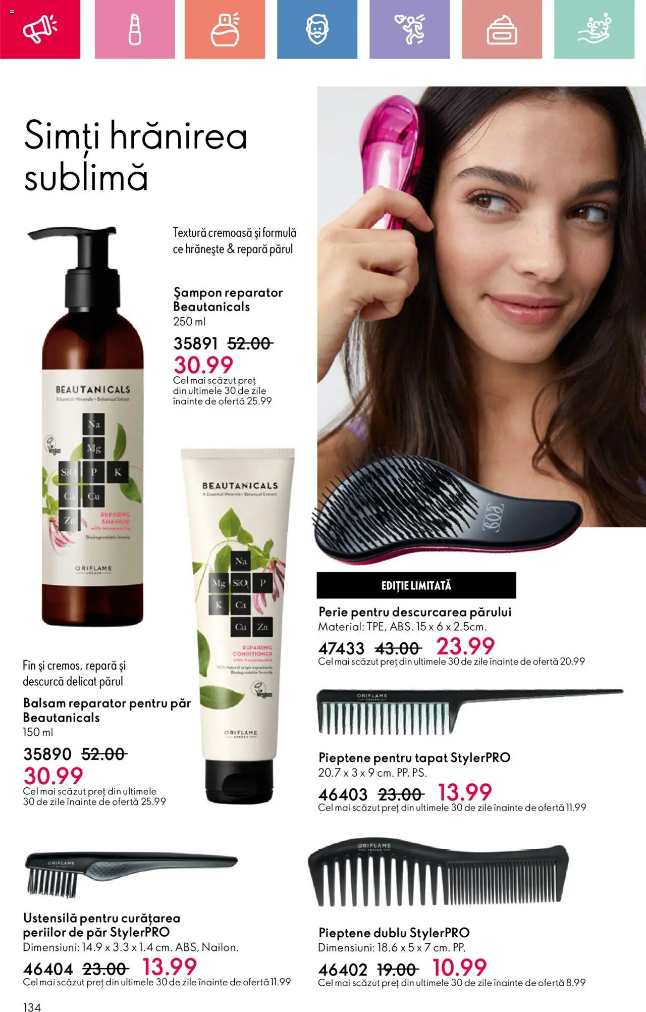Catalog Oriflame 25 Mai - 14 Iunie 2025 | Pagina 134 | Produse: Pieptene, Perie, Șampon, Balsam