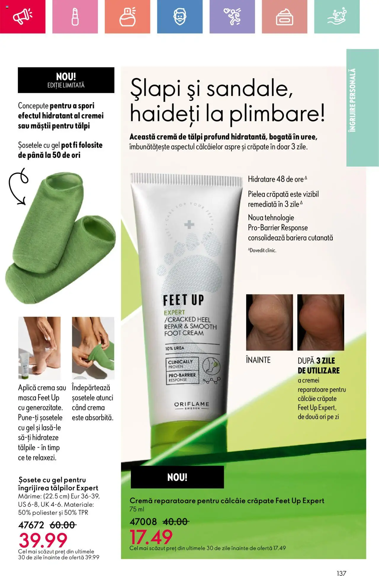 Catalog Oriflame 25 Mai - 14 Iunie 2025 | Pagina 137 | Produse: Cremă, Șosete, Cremă călcâie, Șlapi