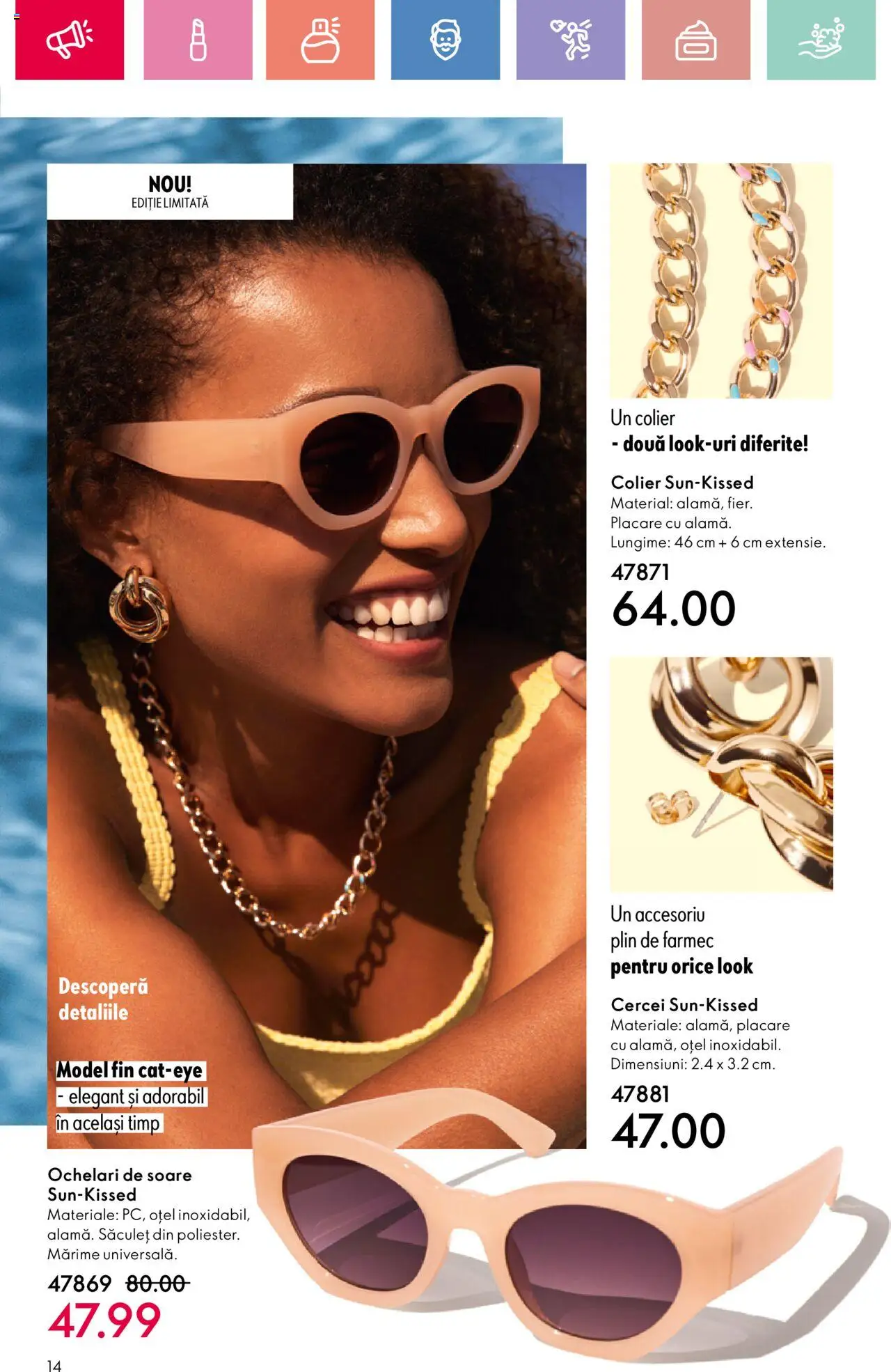 Catalog Oriflame 25 Mai - 14 Iunie 2025 | Pagina 14 | Produse: Ochelari, Cercei, Colier, Ochelari de soare