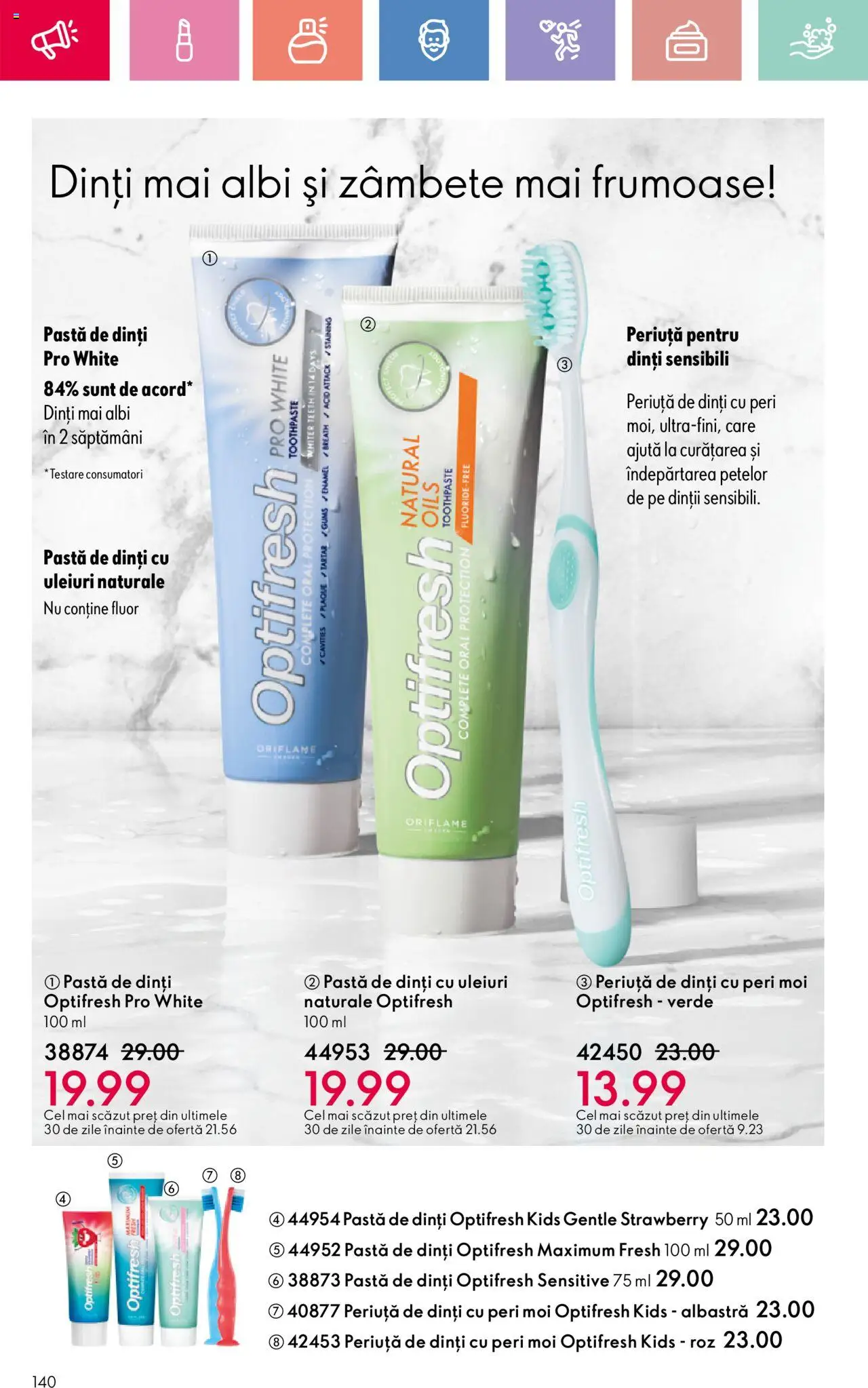 Catalog Oriflame 25 Mai - 14 Iunie 2025 | Pagina 140 | Produse: Pastă de dinți, Periuță de dinți, Îndepărtarea petelor