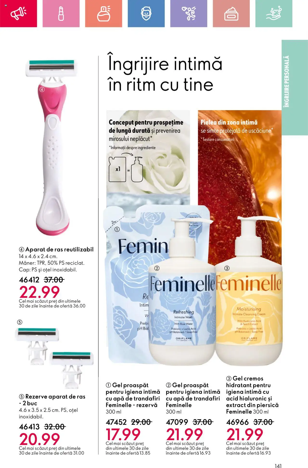 Catalog Oriflame 25 Mai - 14 Iunie 2025 | Pagina 141 | Produse: Piersică, Aparat De Ras, Mâner, Apă