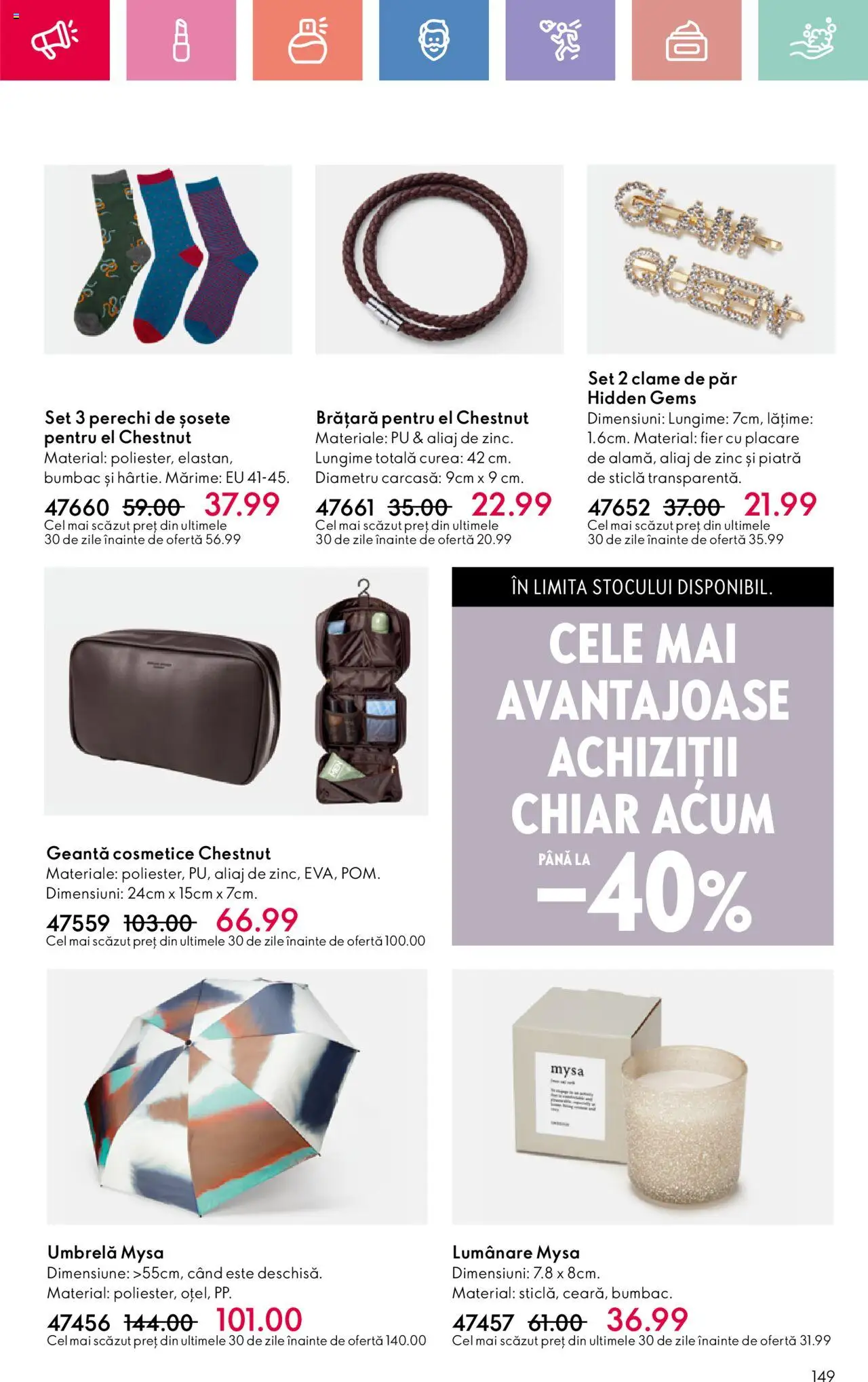 Catalog Oriflame 25 Mai - 14 Iunie 2025 | Pagina 149 | Produse: Umbrelă, Curea, Carcasă, Șosete