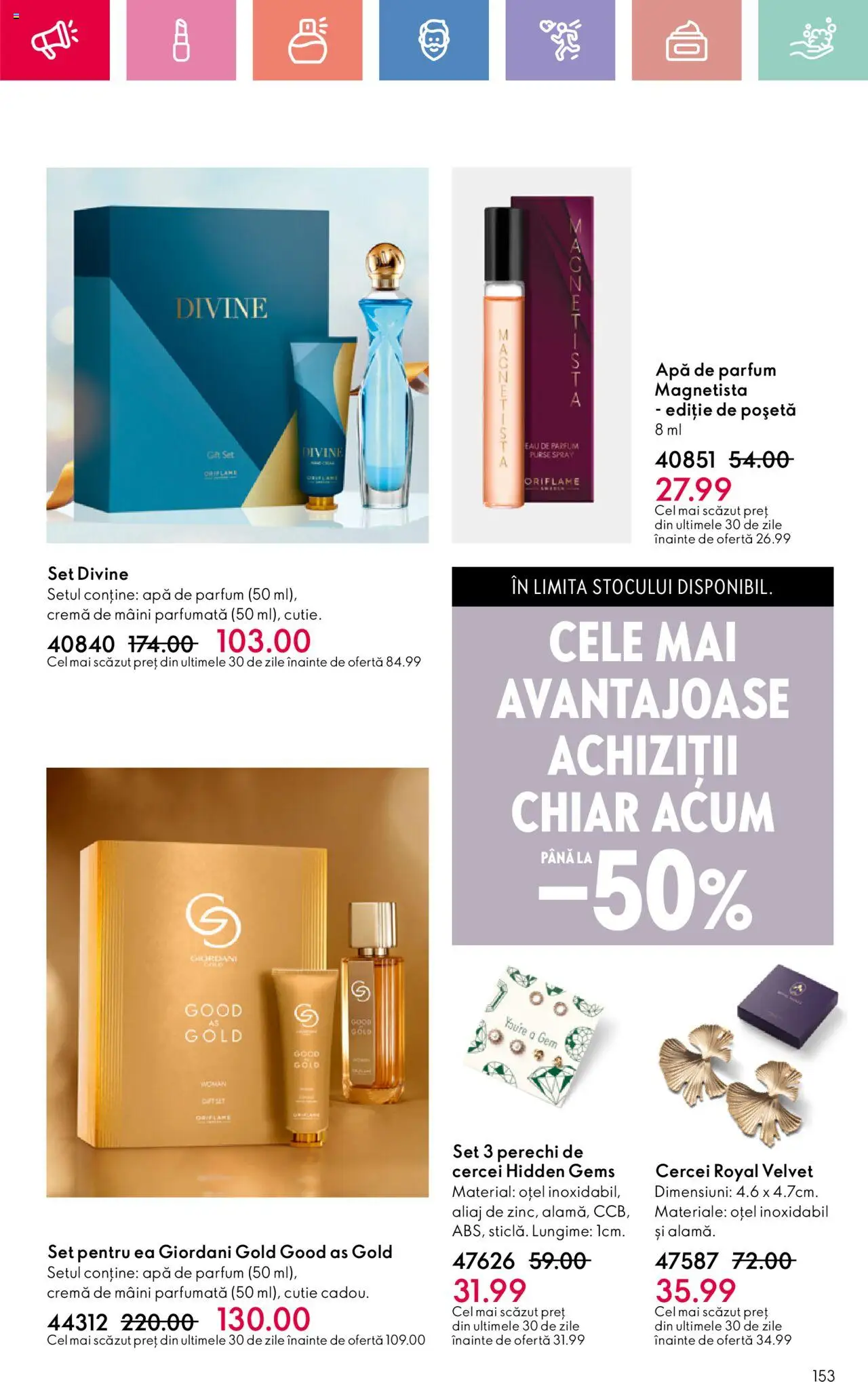Catalog Oriflame 25 Mai - 14 Iunie 2025 | Pagina 153 | Produse: Apă de parfum, Cercei, Gem, Cremă de mâini