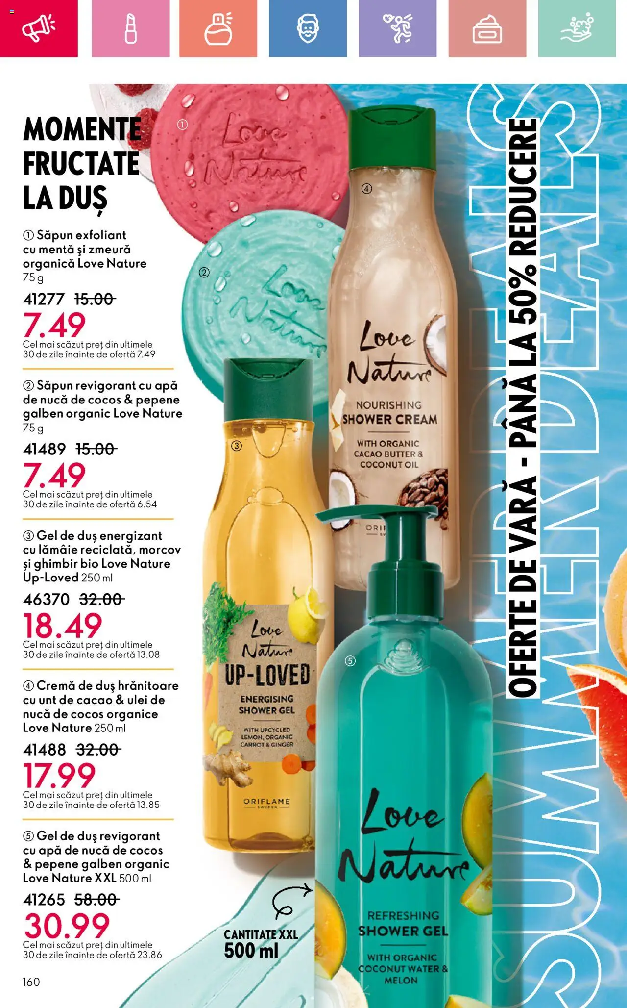 Catalog Oriflame 25 Mai - 14 Iunie 2025 | Pagina 160 | Produse: Pepene Galben, Zmeură, Exfoliant, Cacao