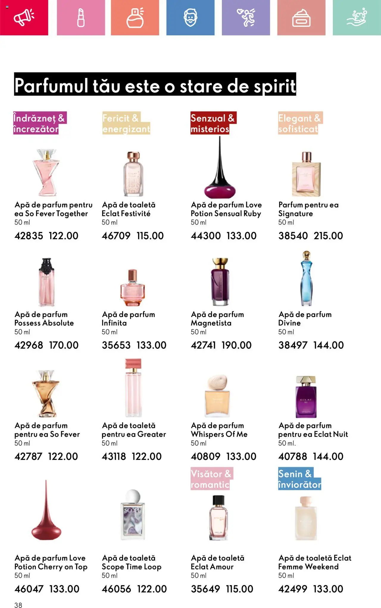 Catalog Oriflame 25 Mai - 14 Iunie 2025 | Pagina 38 | Produse: Apă de parfum, Toaletă, Parfum, Apă de toaletă