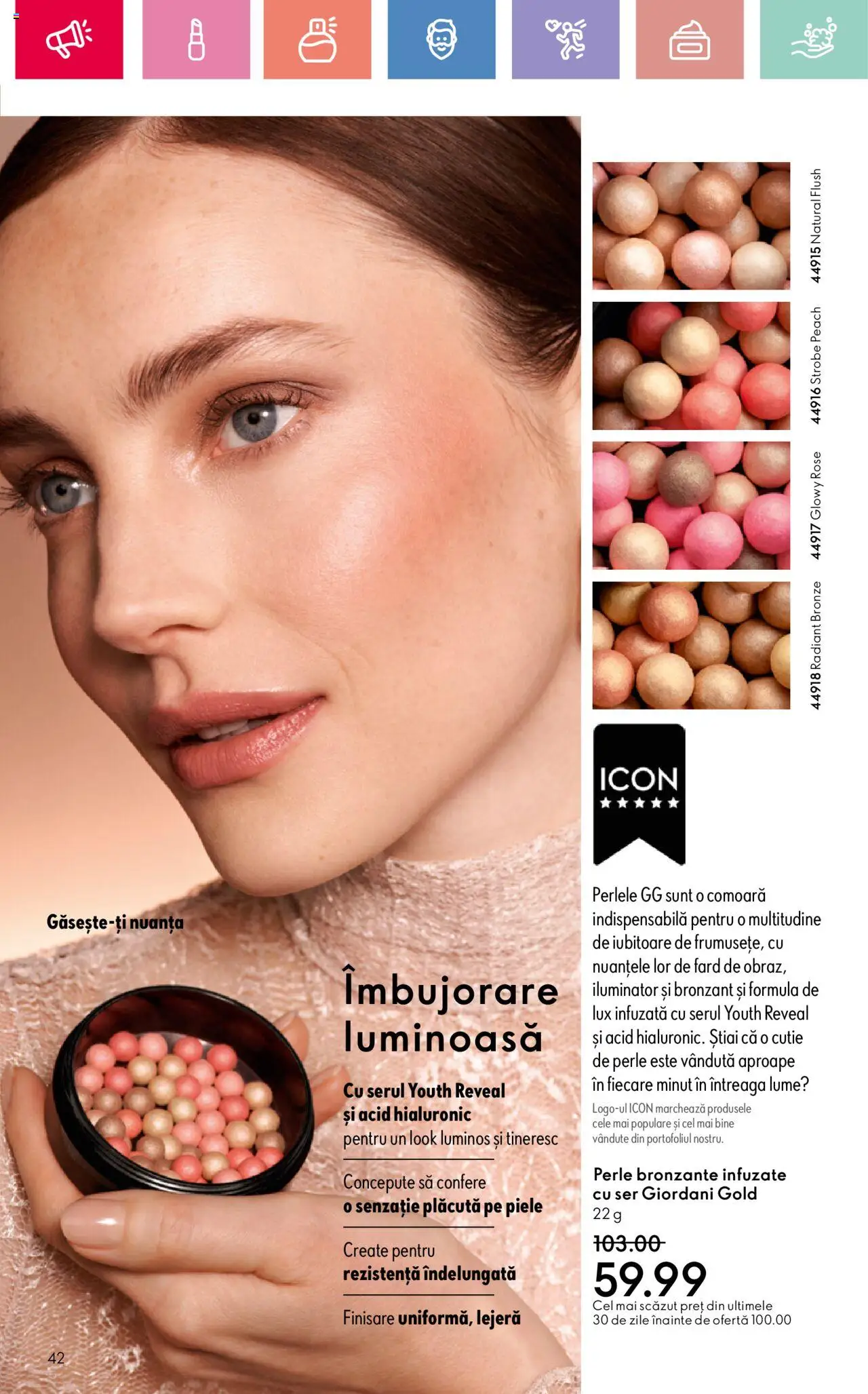 Catalog Oriflame 25 Mai - 14 Iunie 2025 | Pagina 42 | Produse: Perle bronzante, Akrilik boya, Cutie, Iluminator