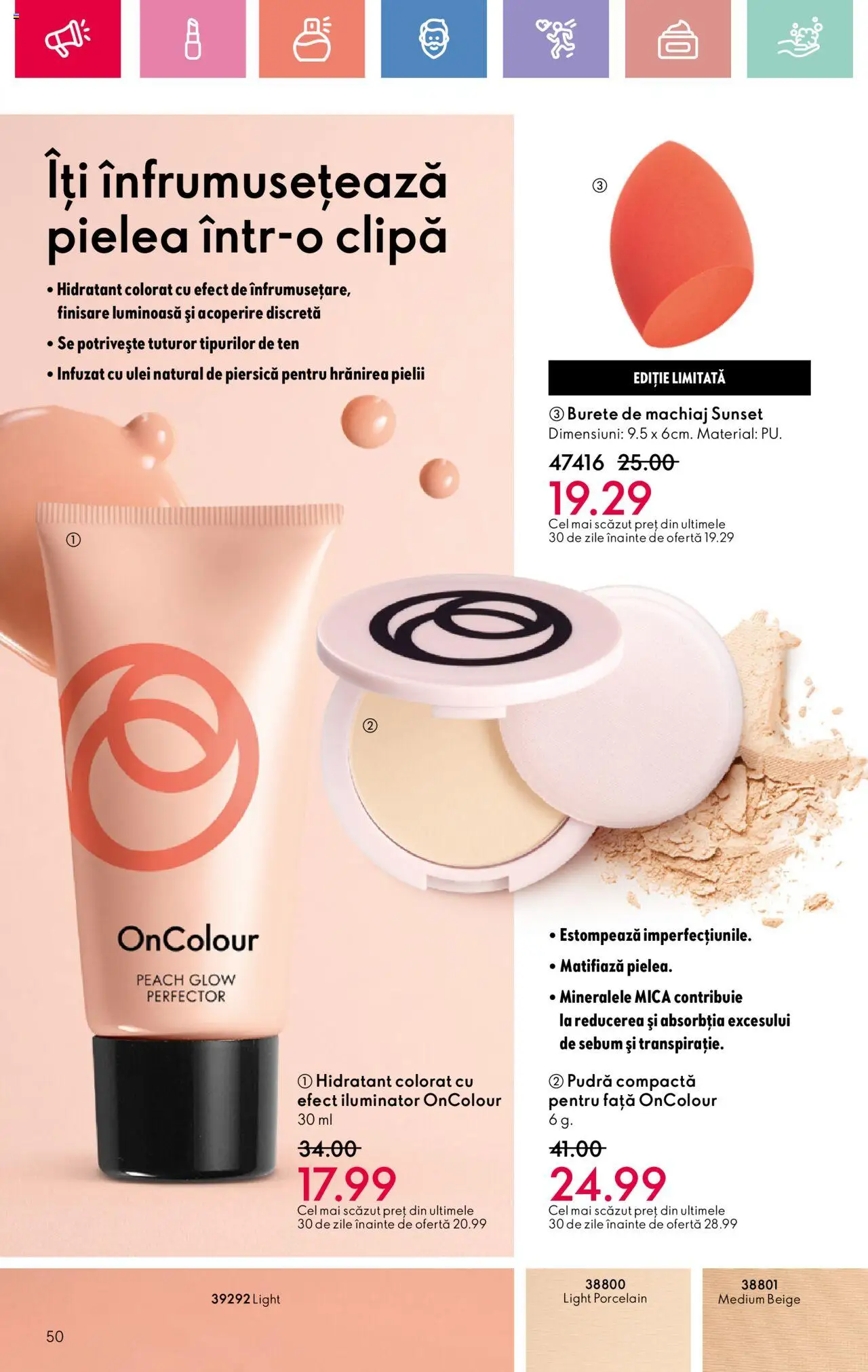 Catalog Oriflame 25 Mai - 14 Iunie 2025 | Pagina 50 | Produse: Burete de machiaj, Machiaj, Pudră, Ulei