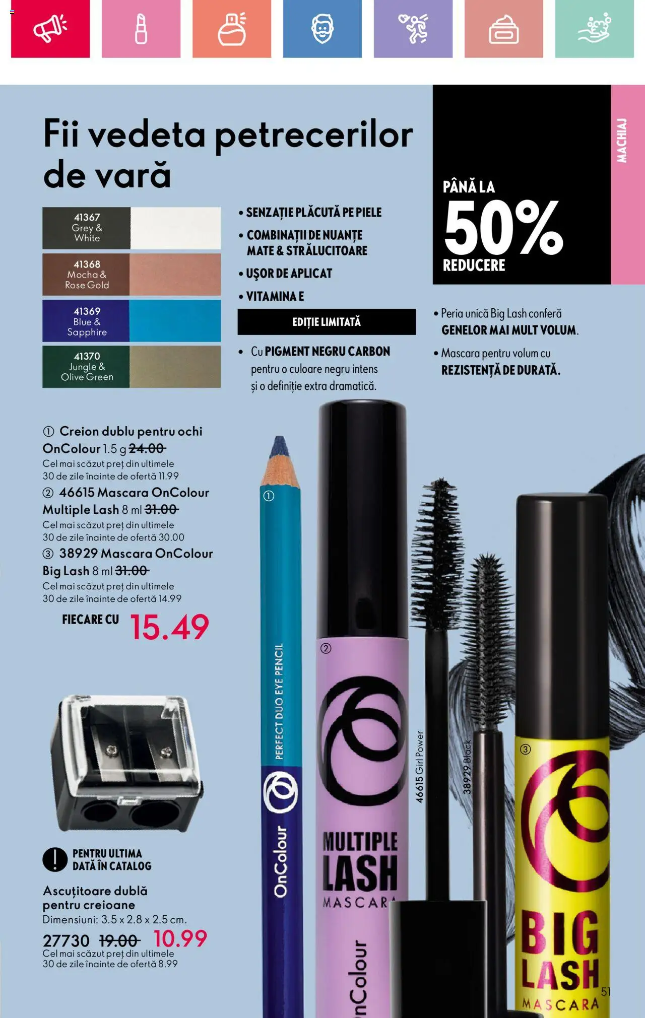 Catalog Oriflame 25 Mai - 14 Iunie 2025 | Pagina 51 | Produse: Ascuțitoare, Machiaj, Mascara