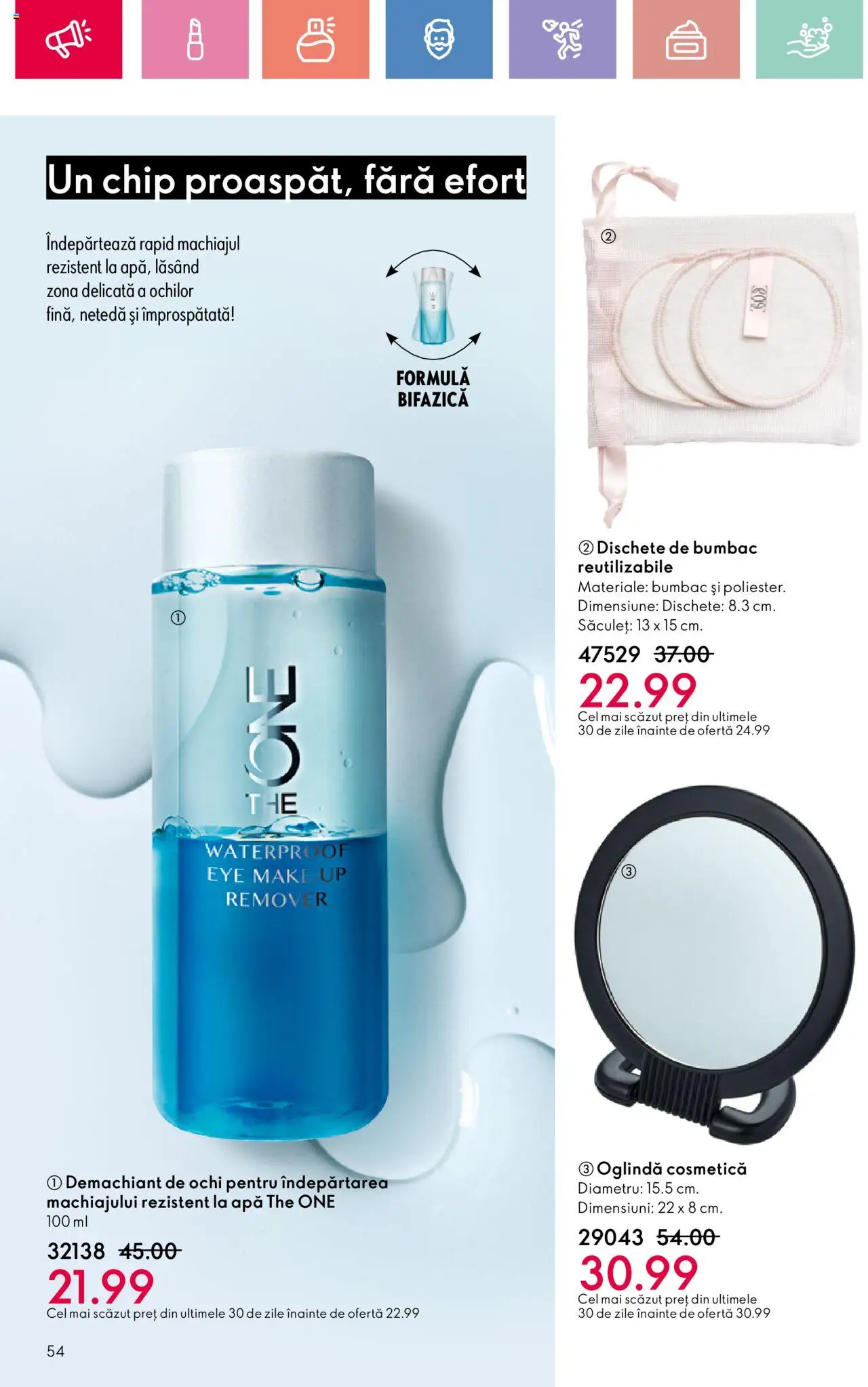 Catalog Oriflame 25 Mai - 14 Iunie 2025 | Pagina 54 | Produse: Demachiant, Oglindă, Demachiant de ochi, Apă