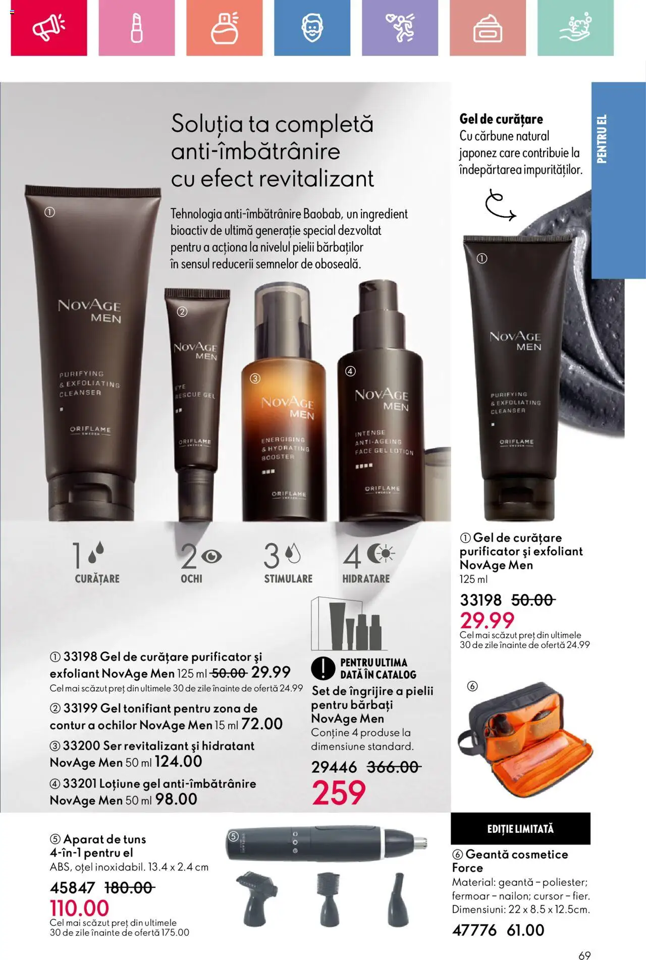 Catalog Oriflame 25 Mai - 14 Iunie 2025 | Pagina 69 | Produse: Exfoliant, Gel tonifiant, Gel de curățare, Geantă