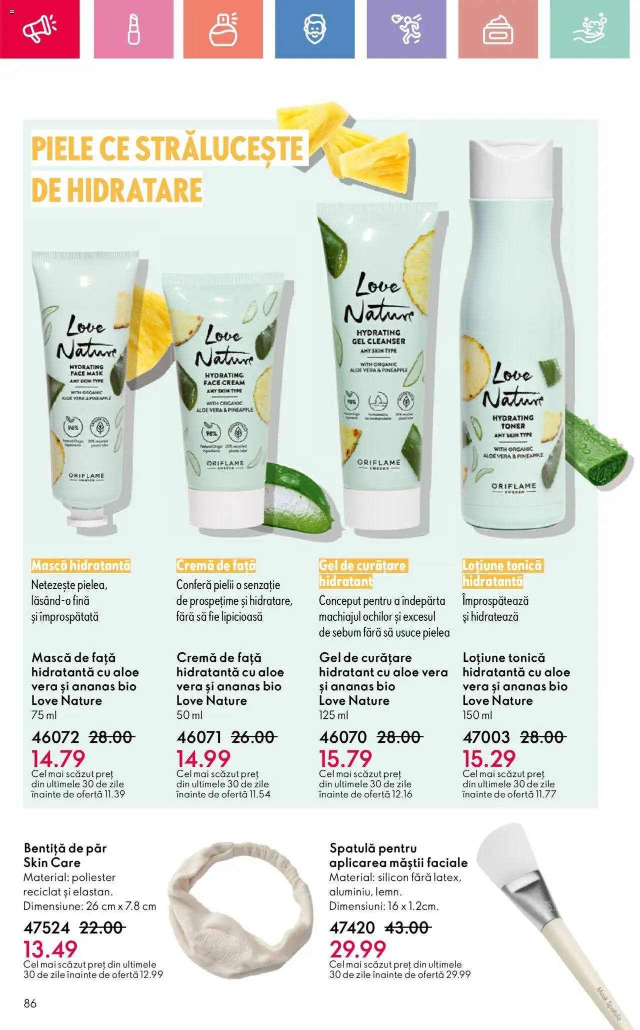 Catalog Oriflame 25 Mai - 14 Iunie 2025 | Pagina 86 | Produse: Bentiță de păr, Gel de curățare, Aloe vera, Ananas