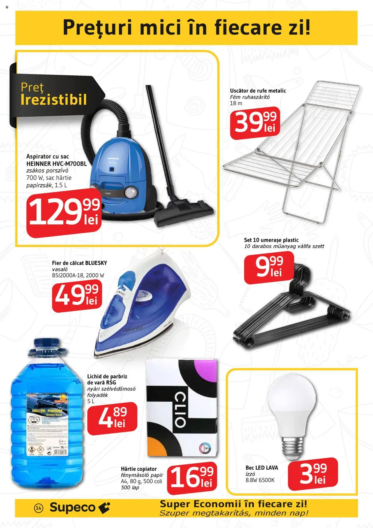 Catalog Supeco 8 - 14 Mai 2025 | Pagina 14 | Produse: Fier de călcat, Emniyet Kemeri Tasması, Uscător, Mici