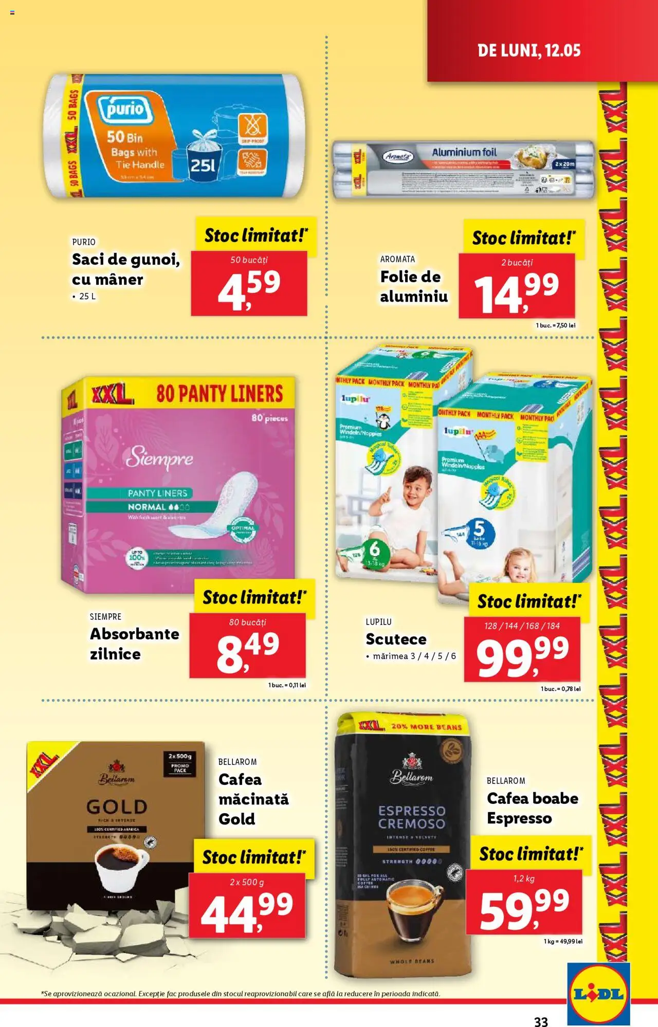 Catalog LIDL 12 - 18 Mai 2025 | Pagina 33 | Produse: Mâner, Cafea, Absorbante, Scutece