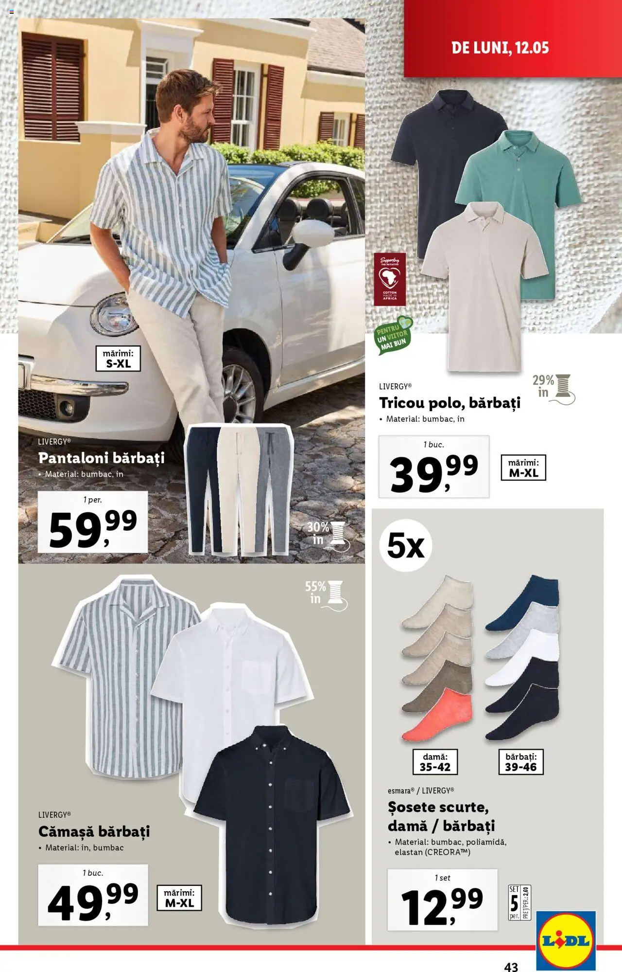 Catalog LIDL 12 - 18 Mai 2025 | Pagina 43 | Produse: Tricou, Pantaloni, Șosete