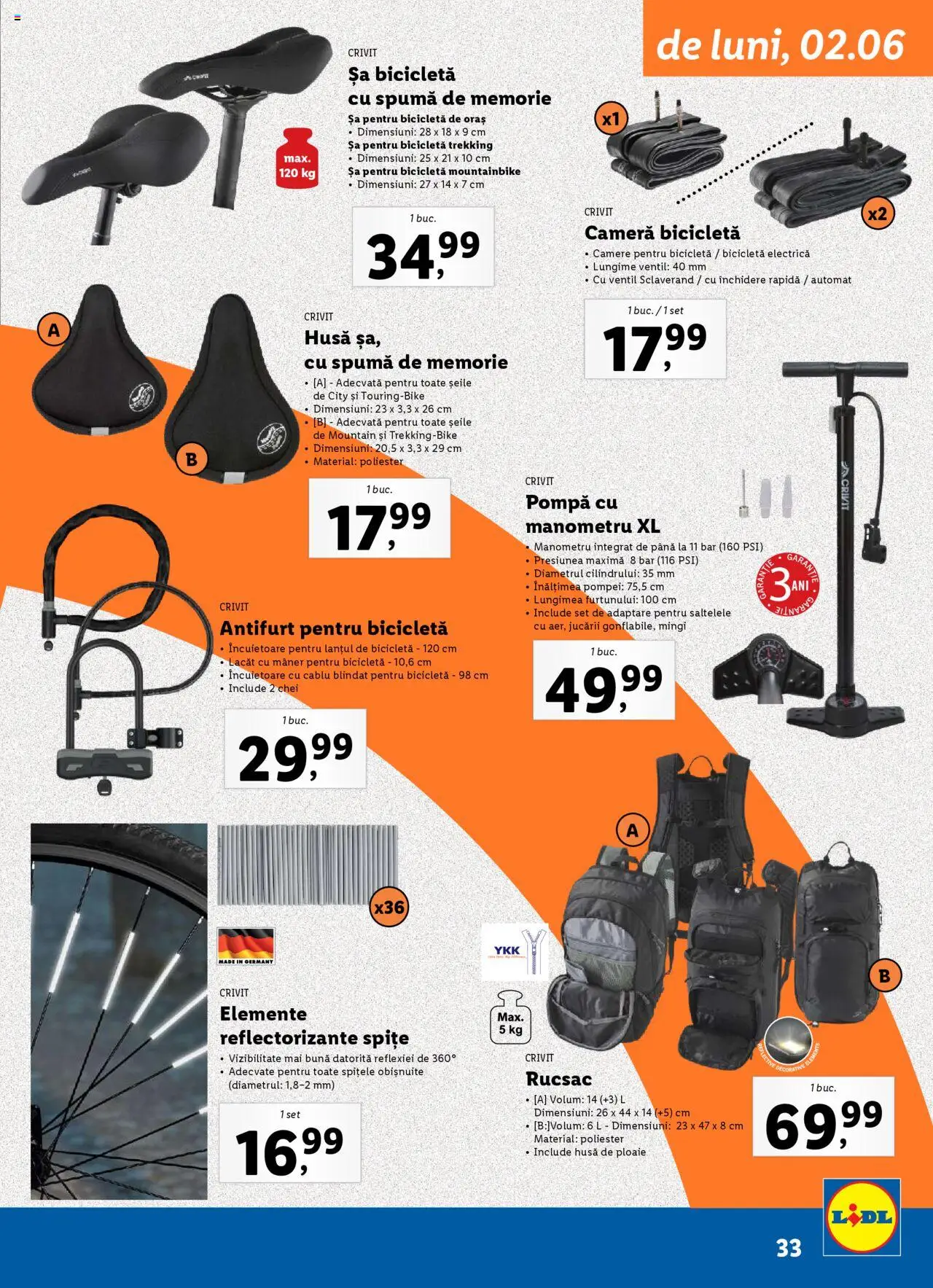 Catalog LIDL 19 Mai - 6 Iulie 2025 | Pagina 33 | Produse: Cameră, Cablu, Manometru, Dana kuşbaşı
