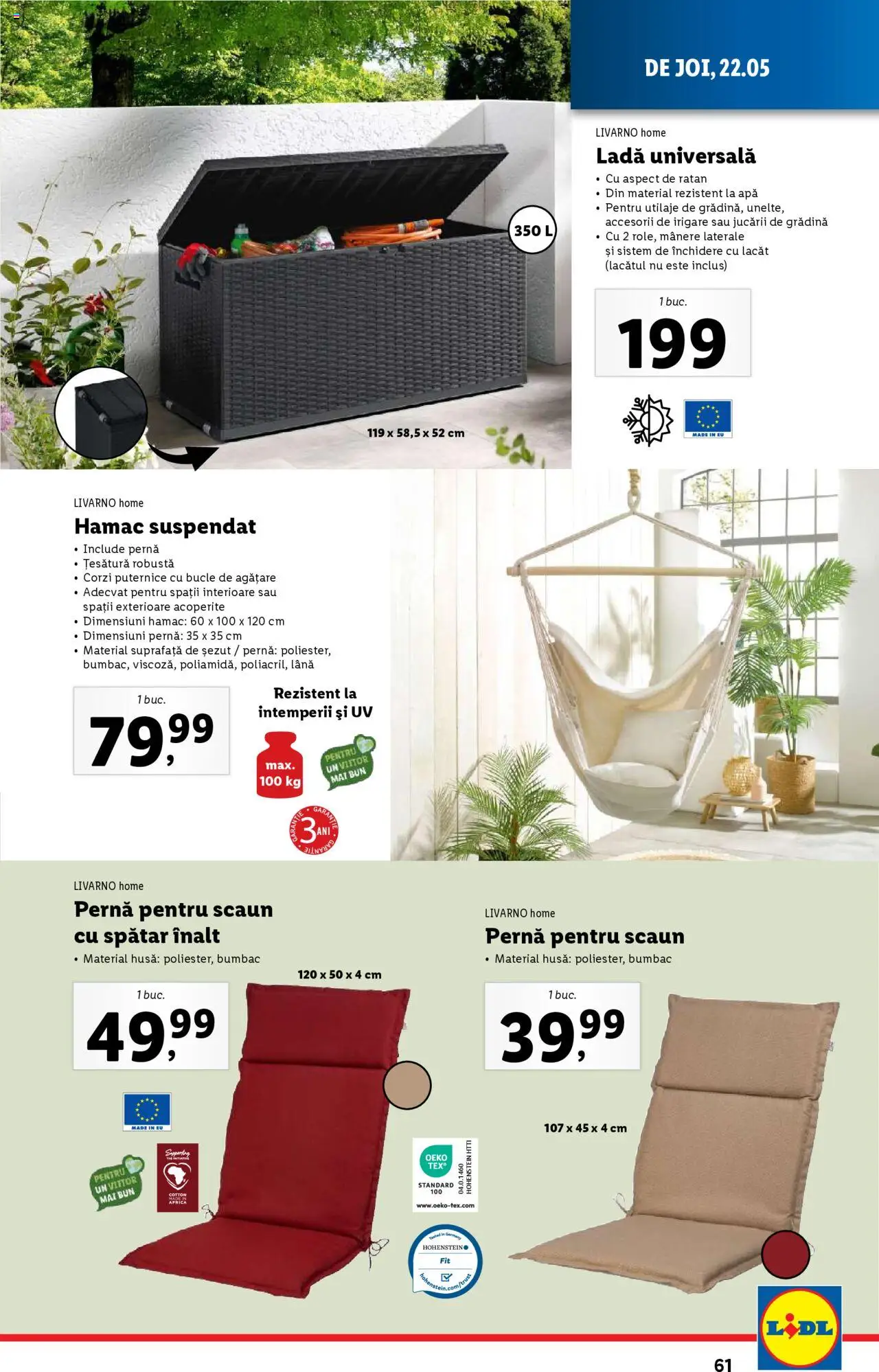 Catalog LIDL 19 - 25 Mai 2025 | Pagina 61 | Produse: Hamac, Pernă, Scaun, Apă