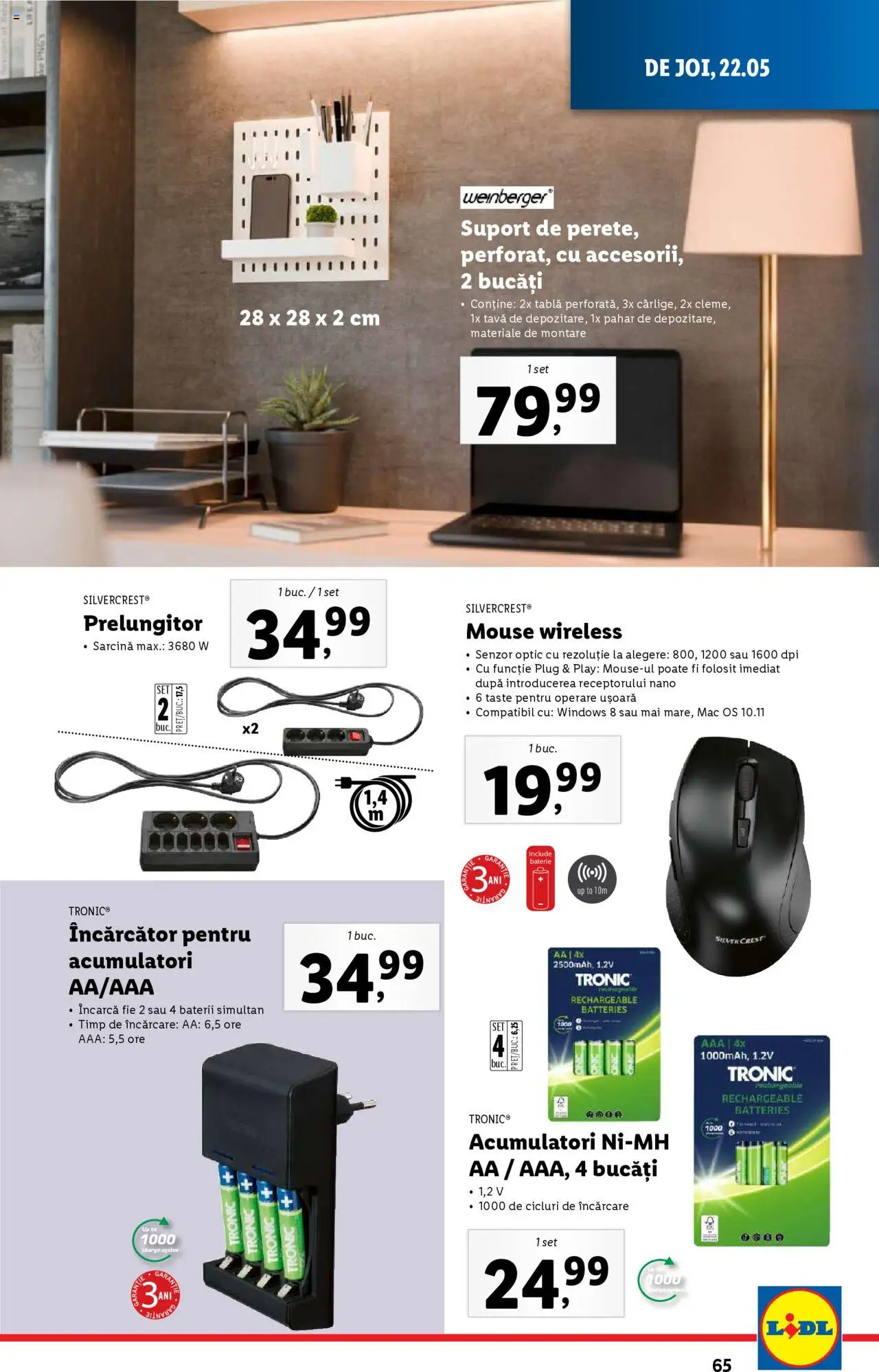 Catalog LIDL 19 - 25 Mai 2025 | Pagina 65 | Produse: Prelungitor, Mouse, Tablă, Baterie