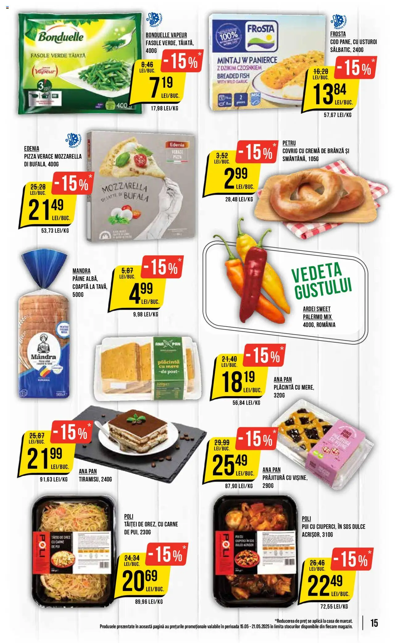Catalog Mega Image 15 - 21 Mai 2025 | Pagina 15 | Produse: Prăjitură, Pâine, Fasole verde, Cremă de brânză